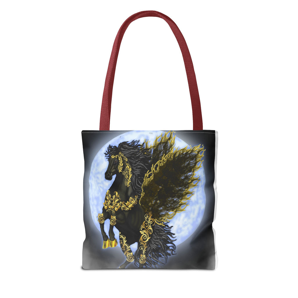 Moonlit Golden Pegasus Tote Bag — Black Winged Horse Art Tote