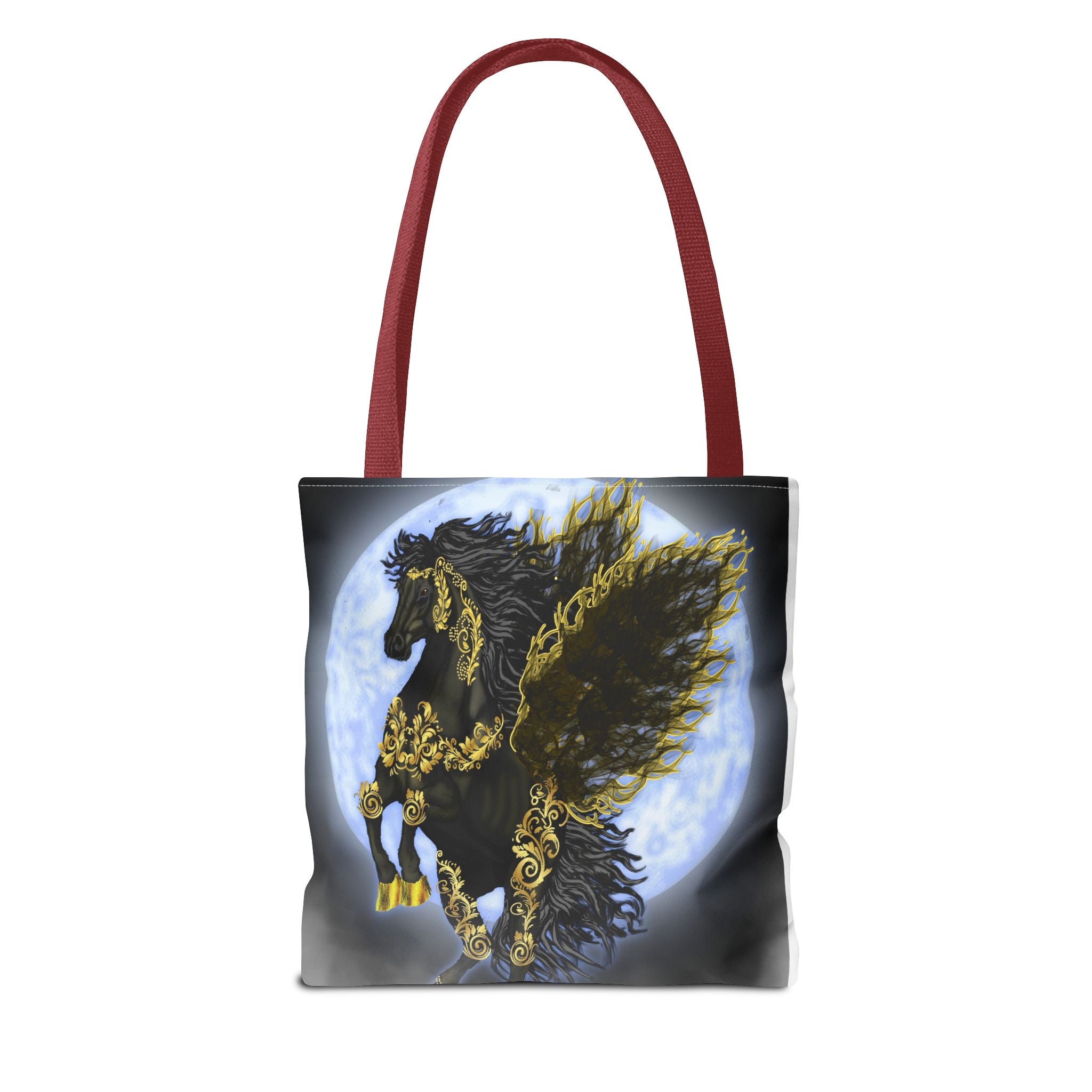 Moonlit Golden Pegasus Tote Bag — Black Winged Horse Art Tote