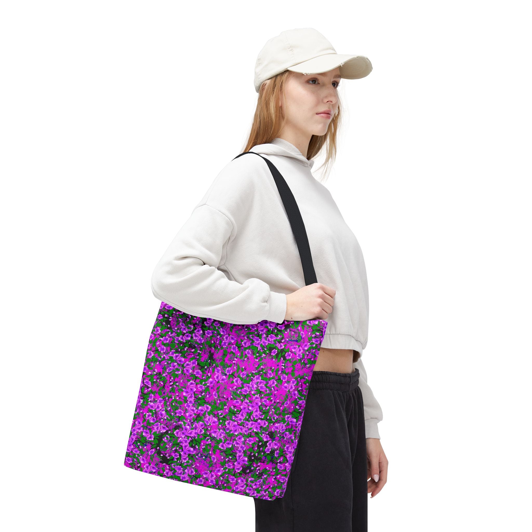 Pink Floral Pattern Tote Bag — All-Over-Print Reusable Shopper