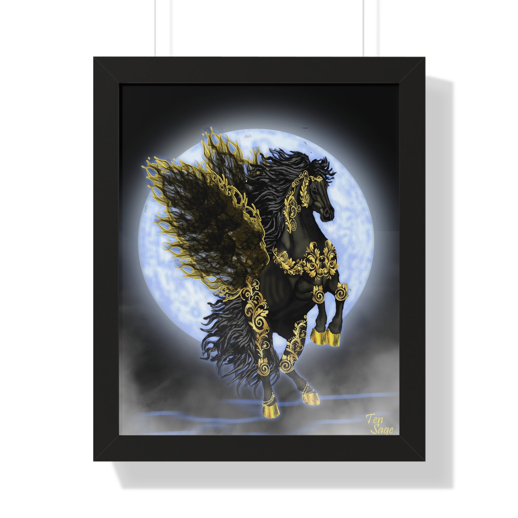 Framed Poster — Golden Pegasus Moon Art Print