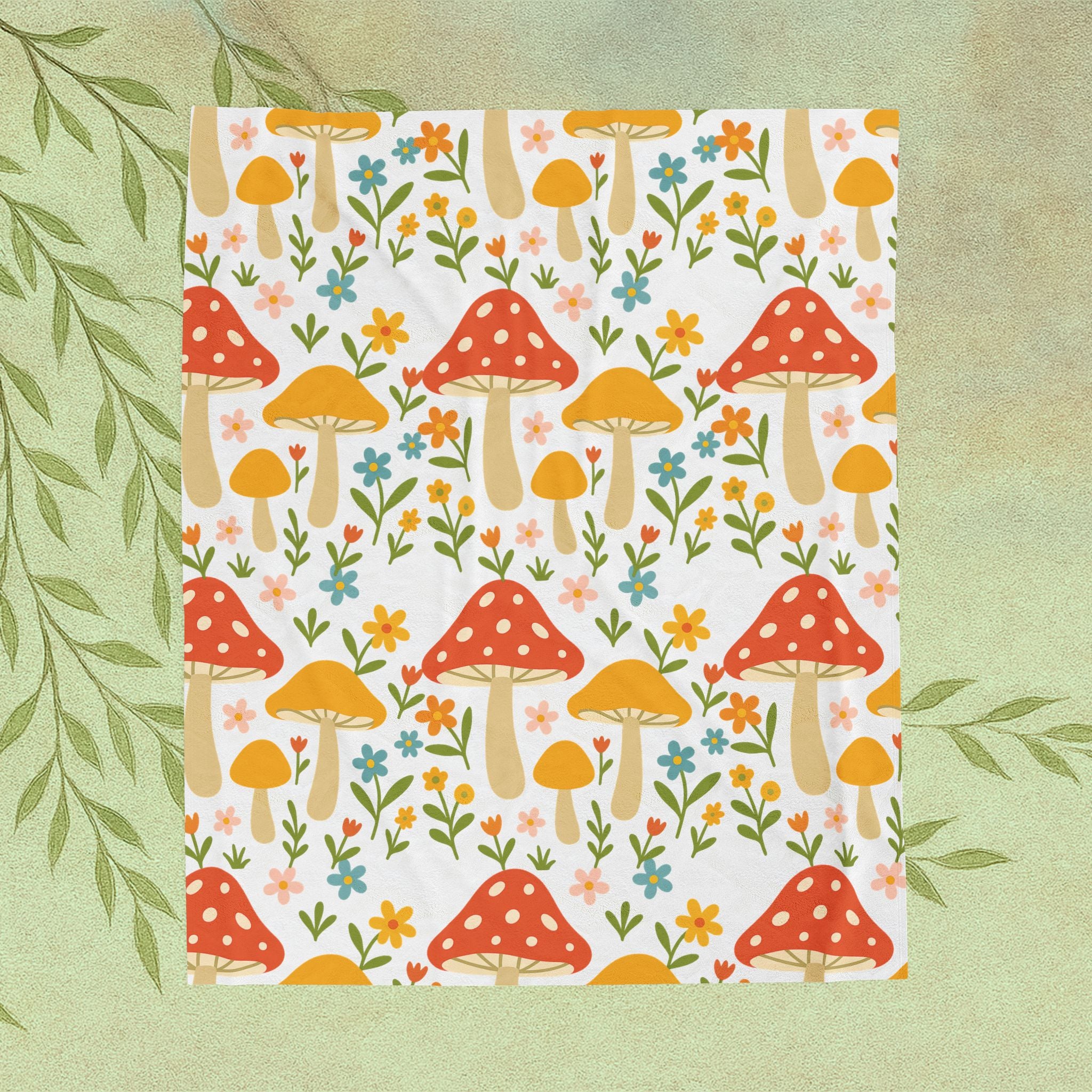 Mushroom Meadow Velveteen Plush Blanket