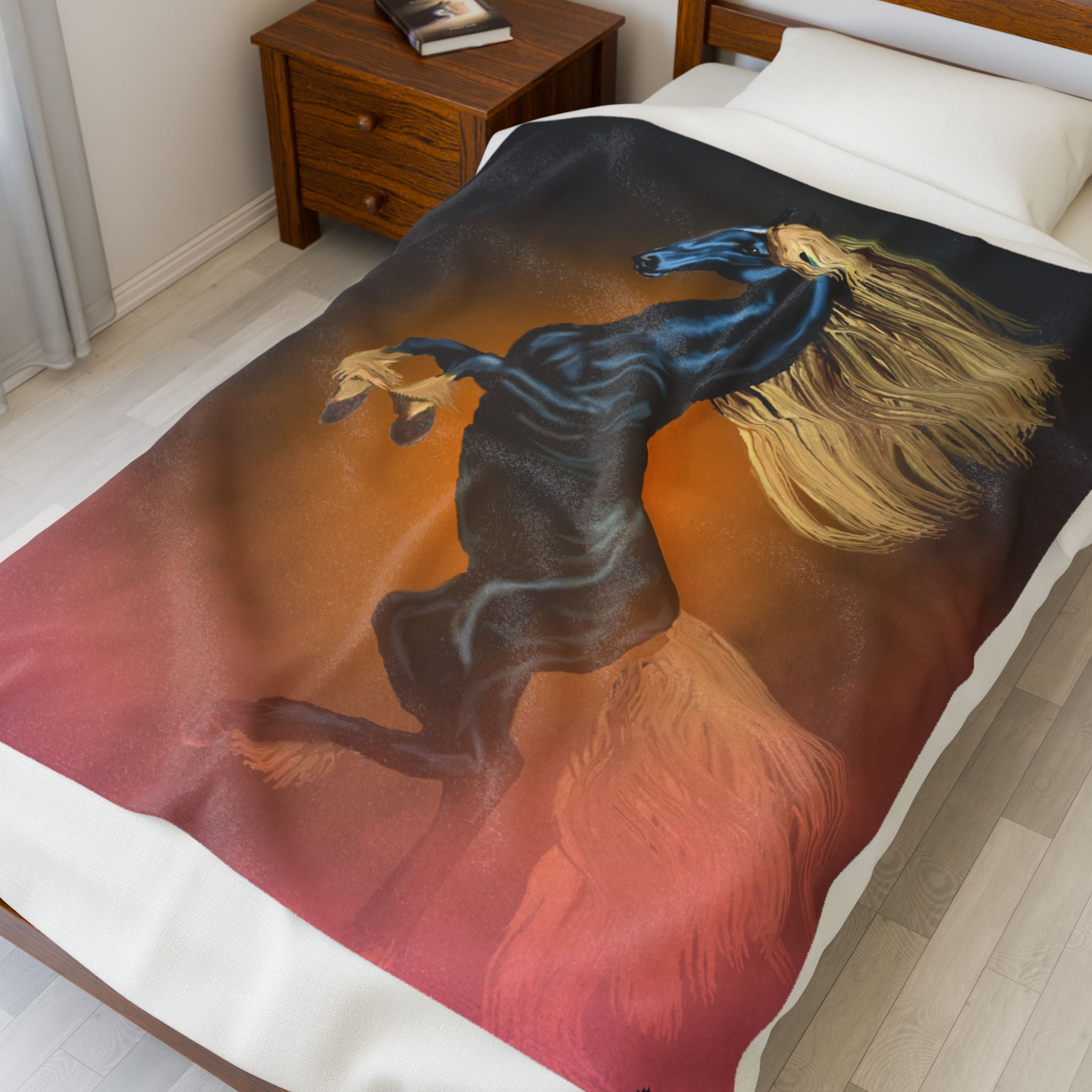 Velveteen Plush Blanket — Rearing Horse Rising Above the Mist
