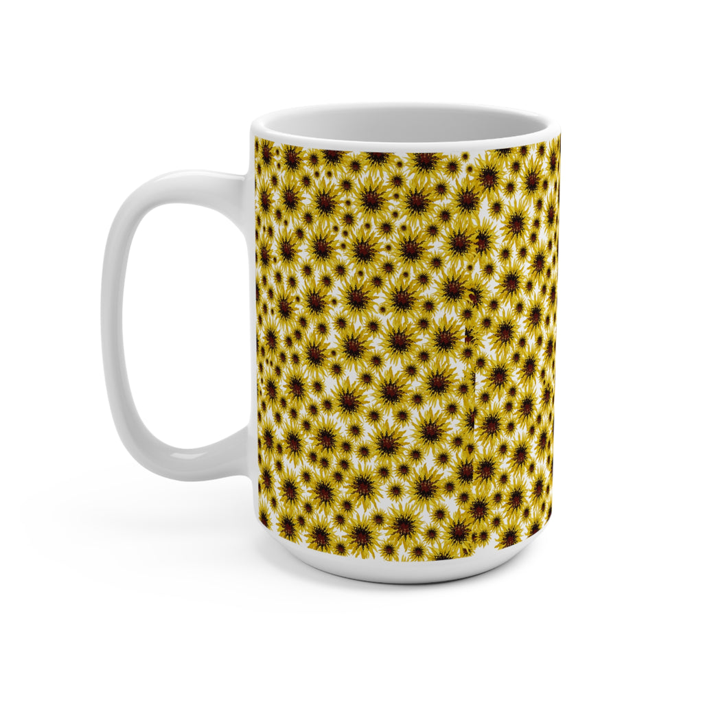 Sunflower Covered Coffee Mug — 15oz Ceramic Floral Tea Cup