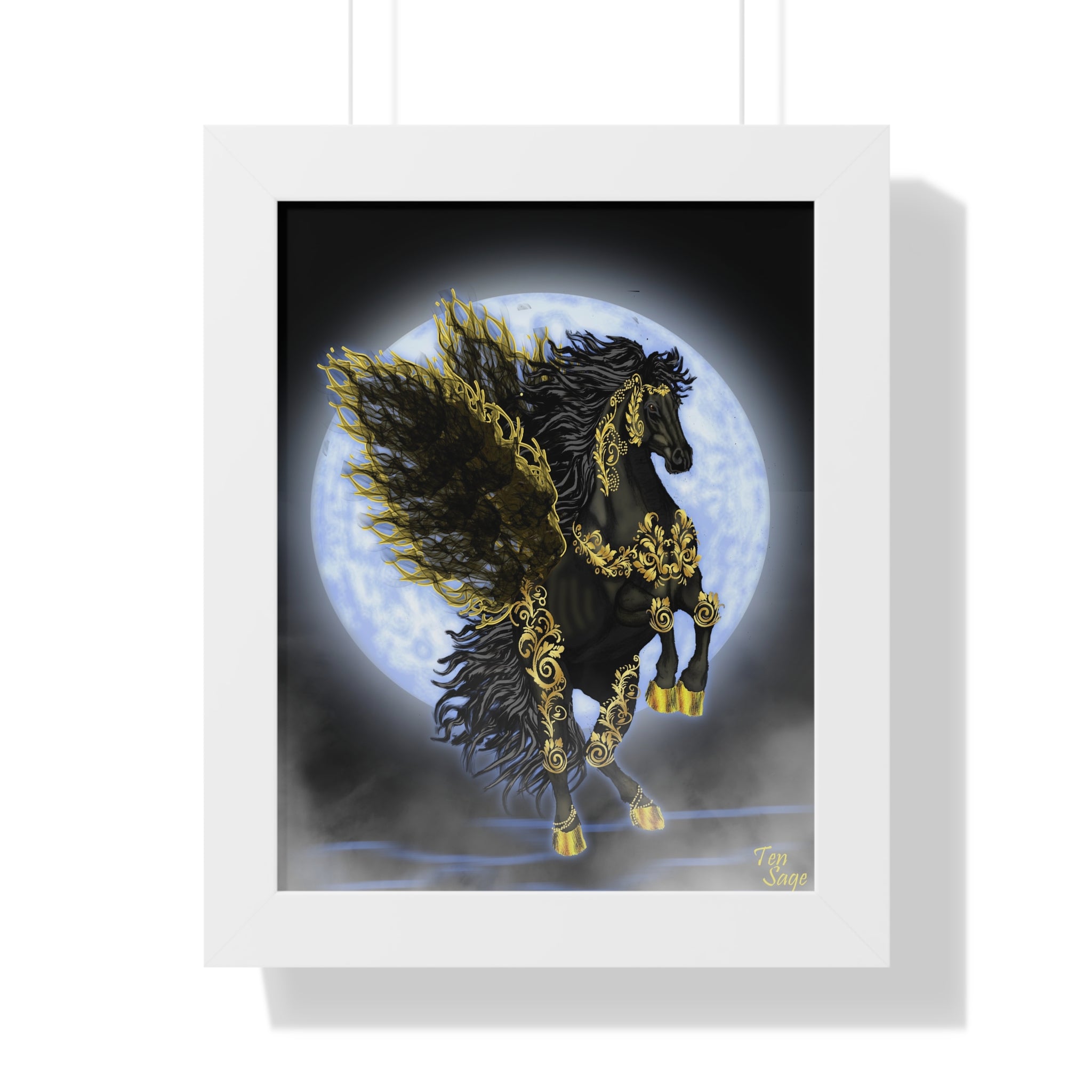 Framed Poster — Golden Pegasus Moon Art Print