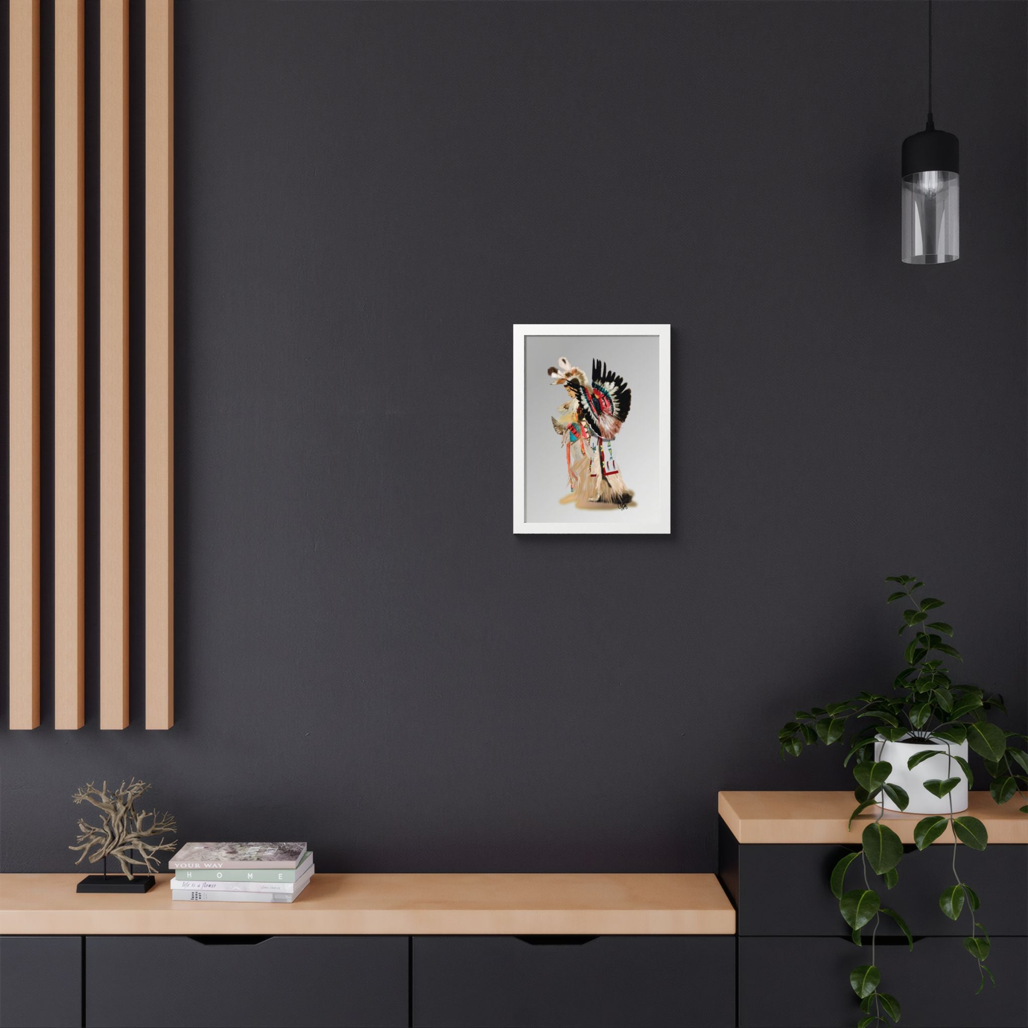 Native Dancer Framed Poster — Colorful Powwow Headdress Art