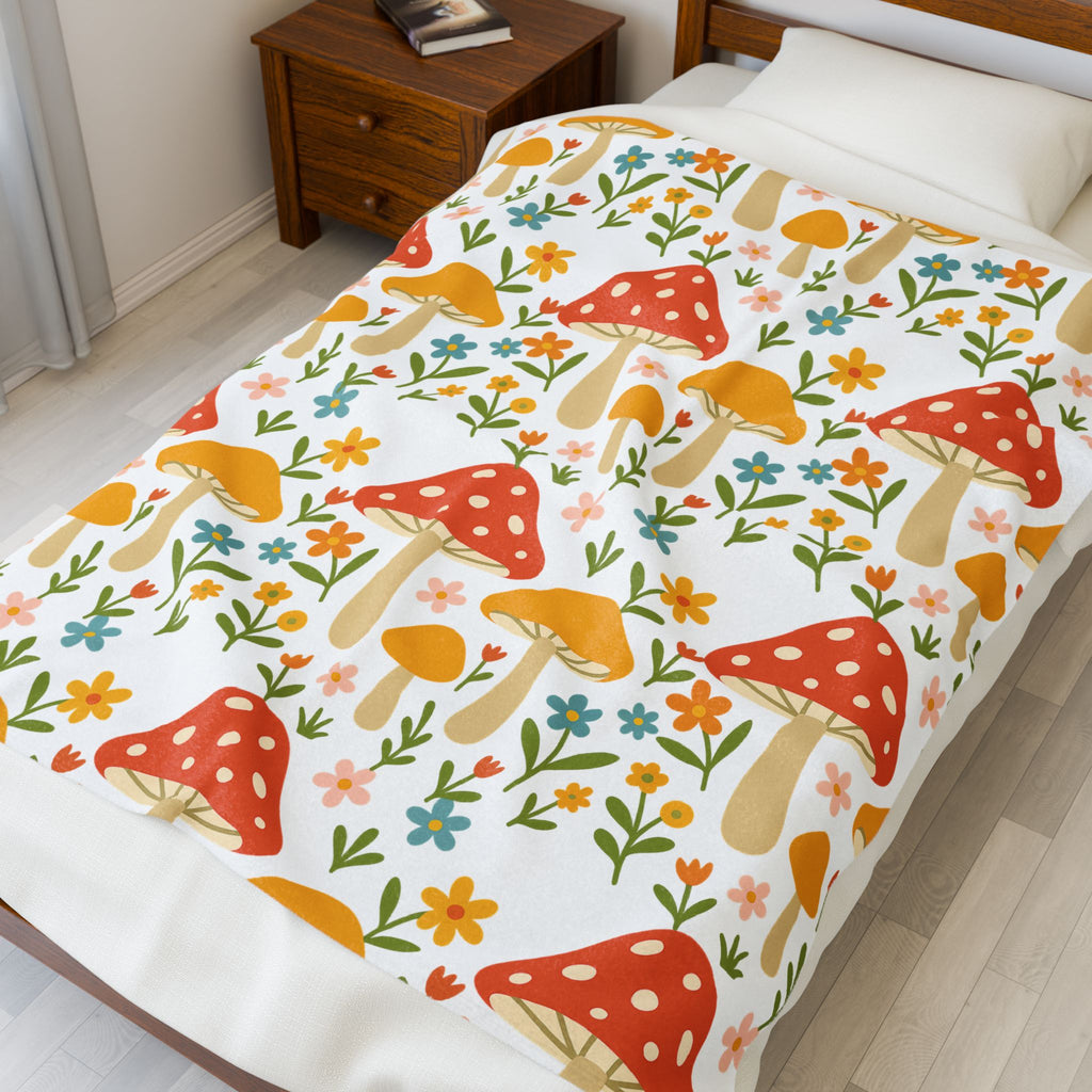Mushroom Meadow Velveteen Plush Blanket