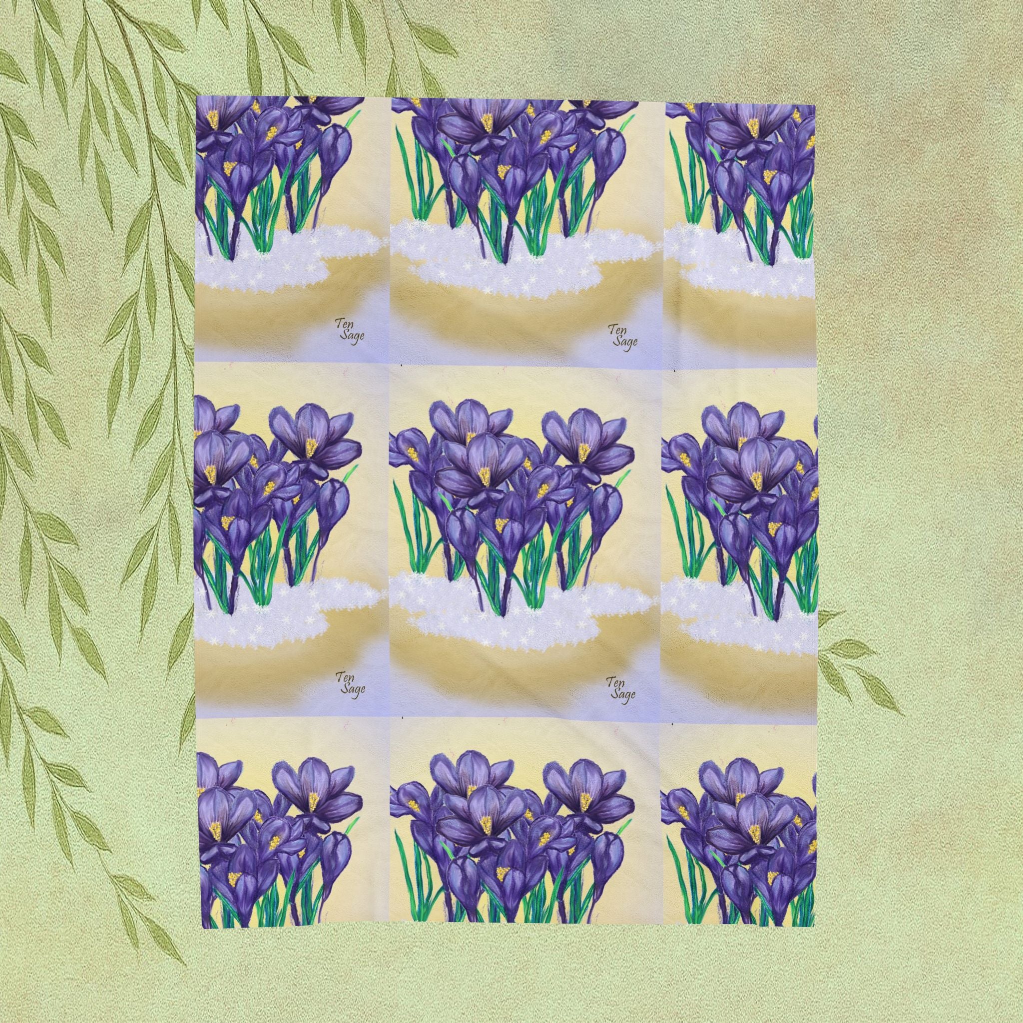 Velveteen Plush Blanket — Purple Crocus Floral Throw, Cozy Botanical Spring Gift