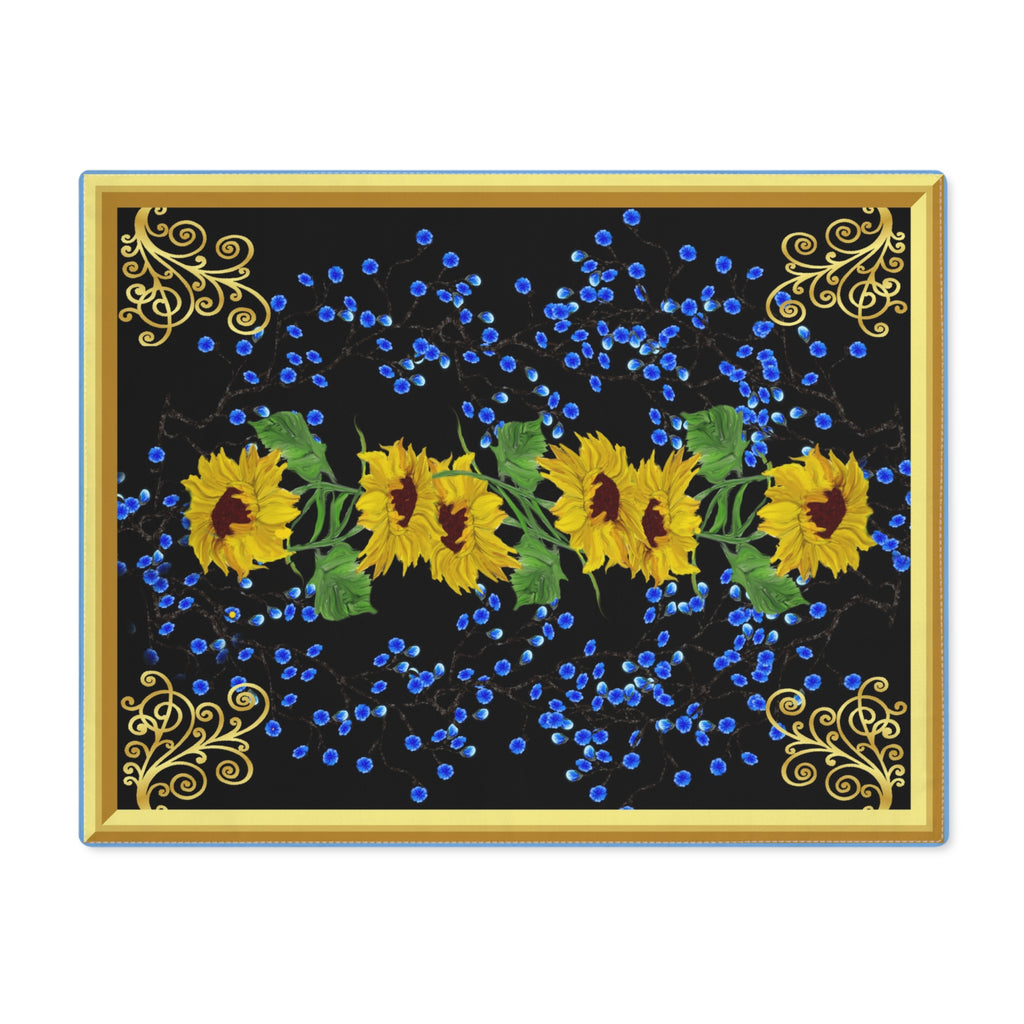 Sunflower & Forget Me Not Place mat — Decorative Table Mat with Gold Corner Accents