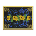 Sunflower & Forget Me Not Place mat — Decorative Table Mat with Gold Corner Accents