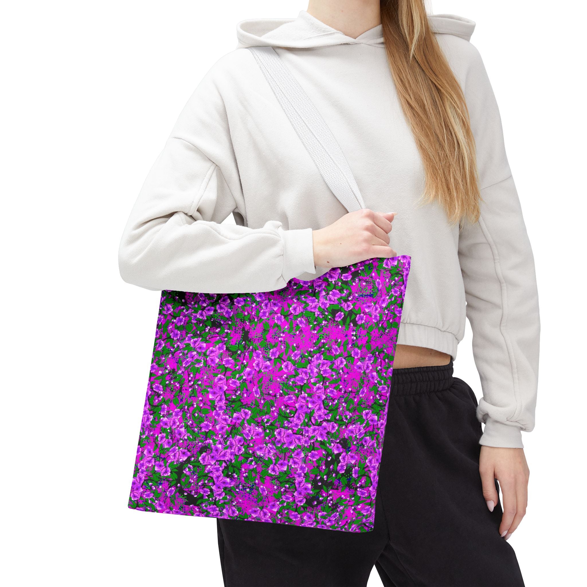 Pink Floral Pattern Tote Bag — All-Over-Print Reusable Shopper