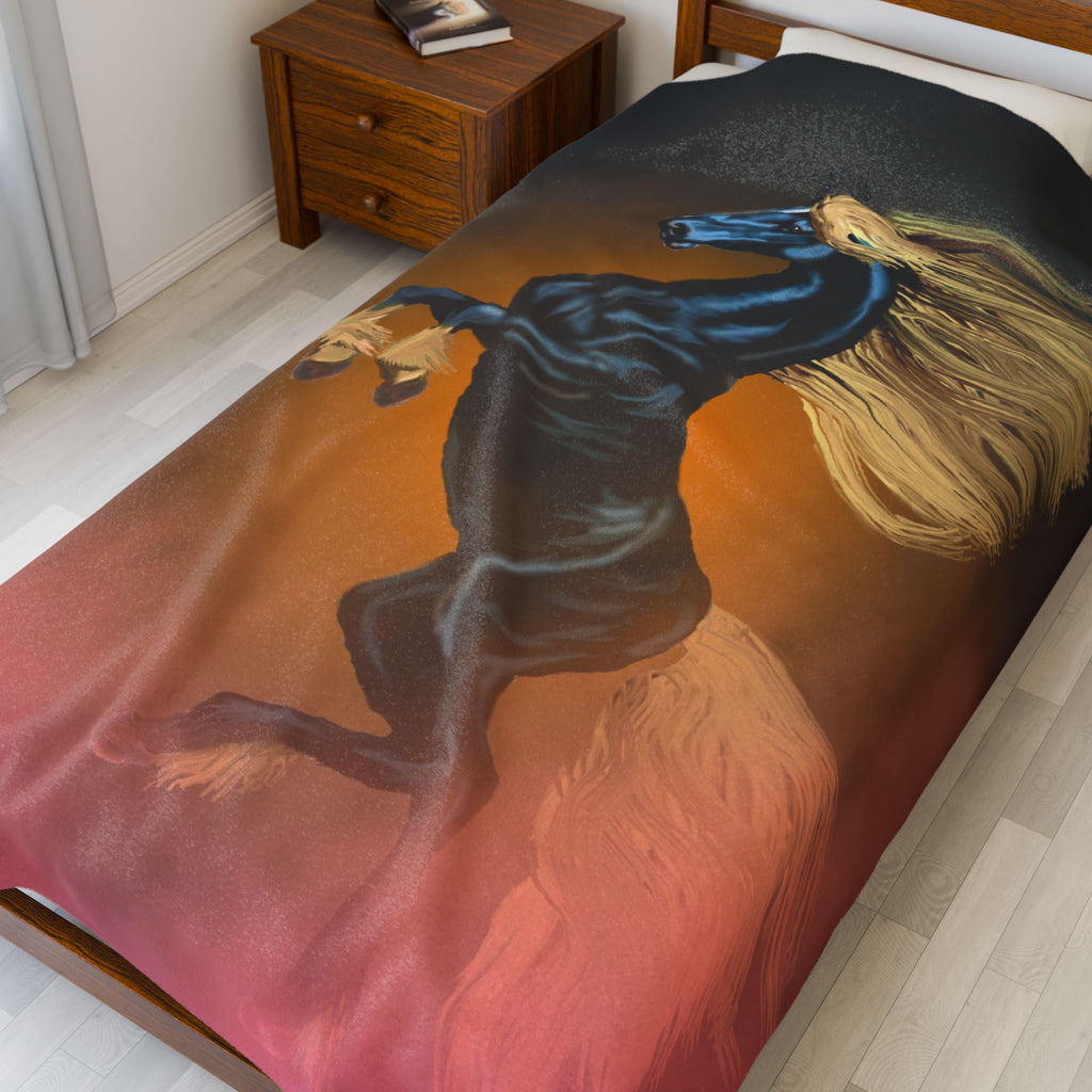 Velveteen Plush Blanket — Rearing Horse Rising Above the Mist