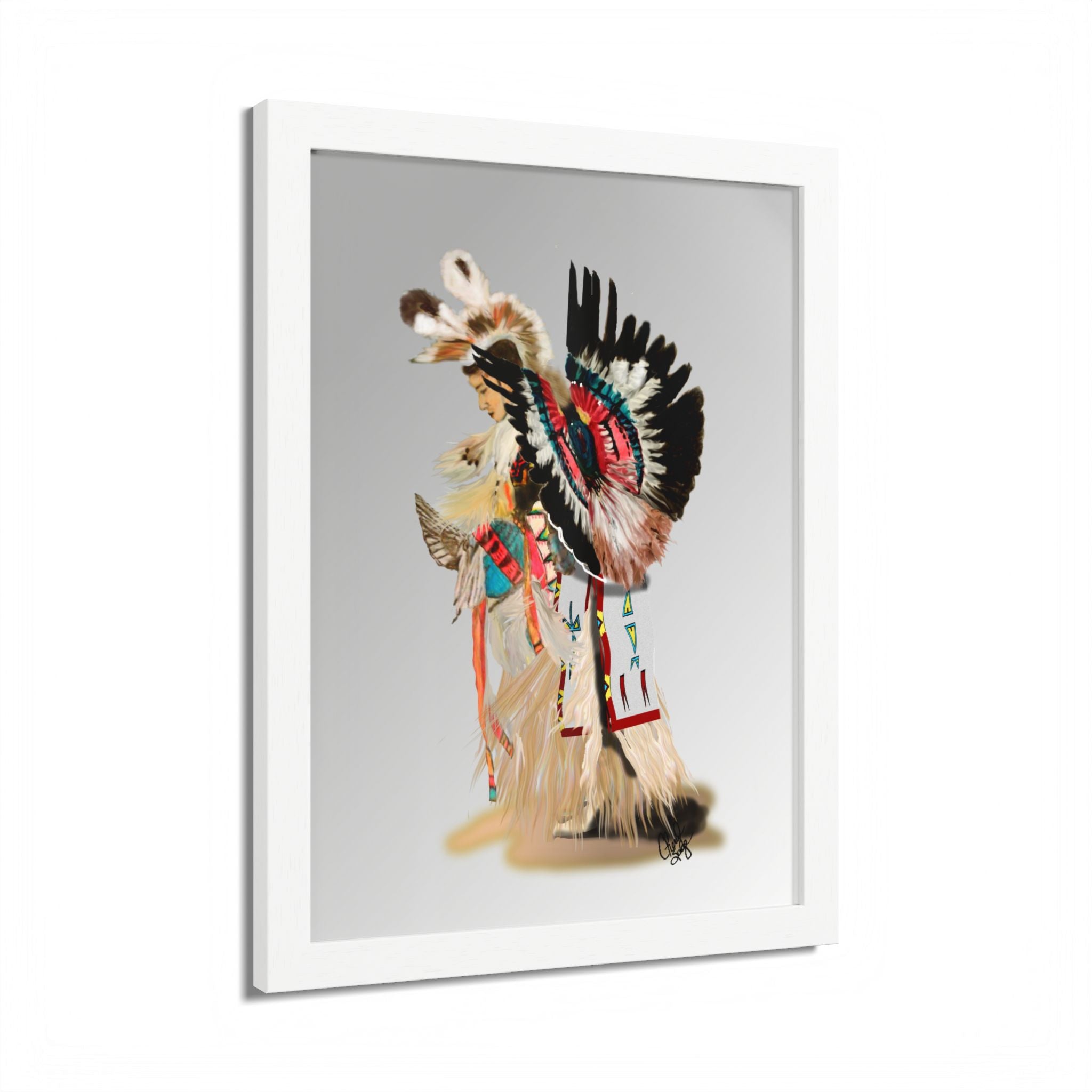 Native Dancer Framed Poster — Colorful Powwow Headdress Art