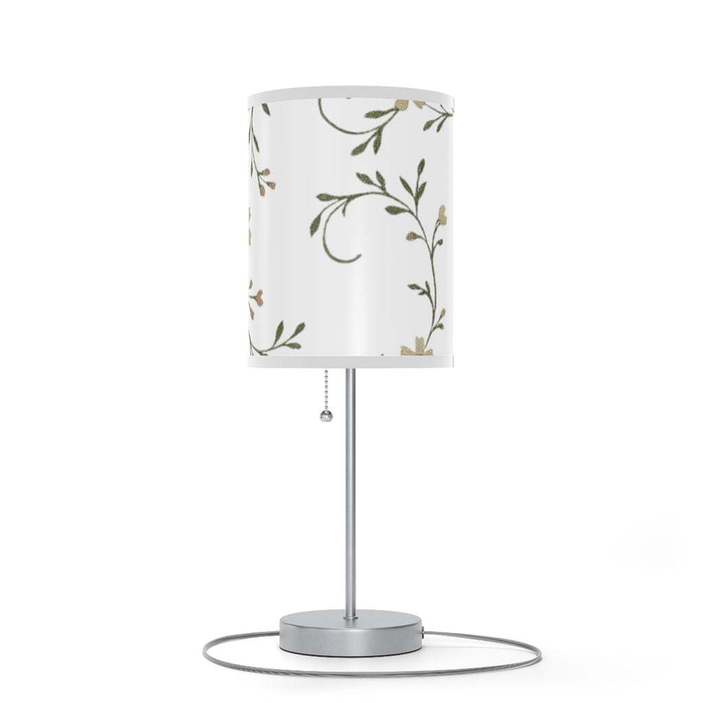 Floral Night Table Lamp – Black Botanical Print Lamp with Silver Stand (US/CA Plug)