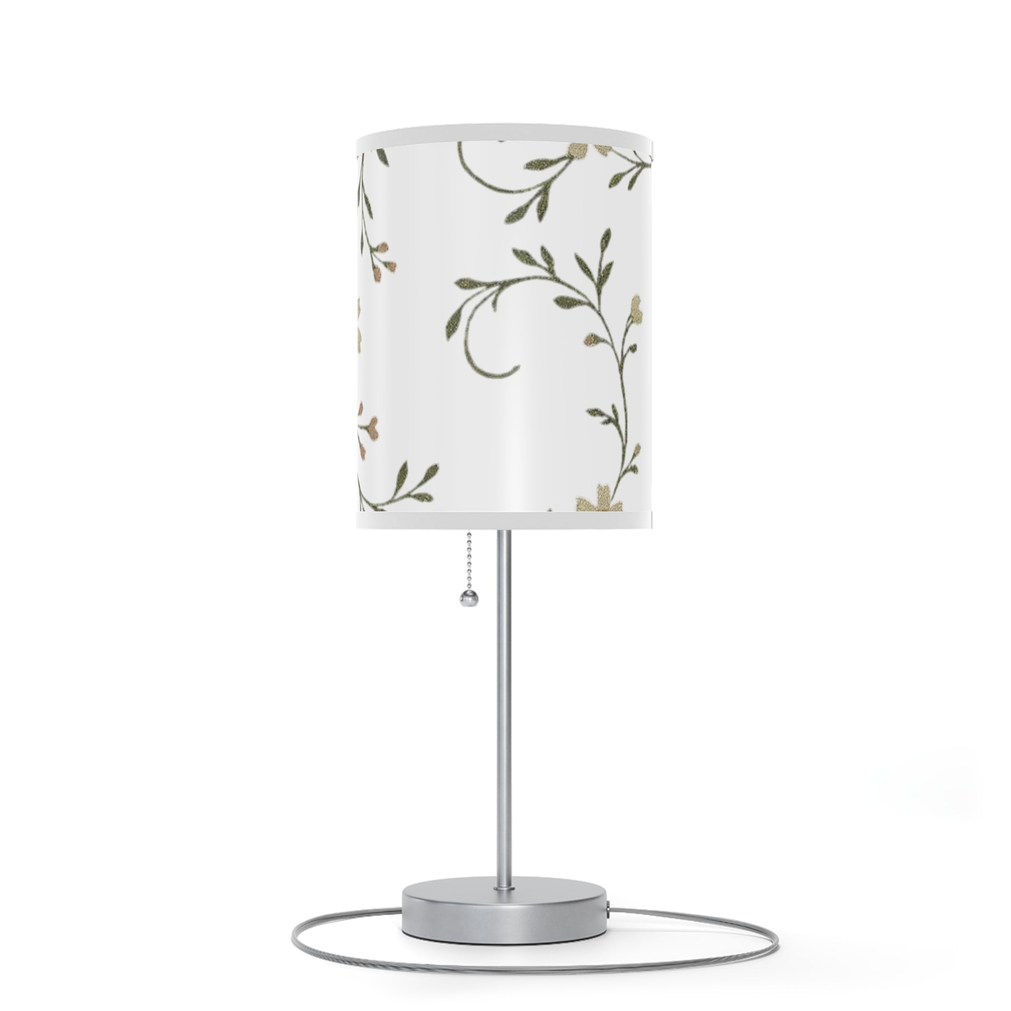 Floral Night Table Lamp – Black Botanical Print Lamp with Silver Stand (US/CA Plug)