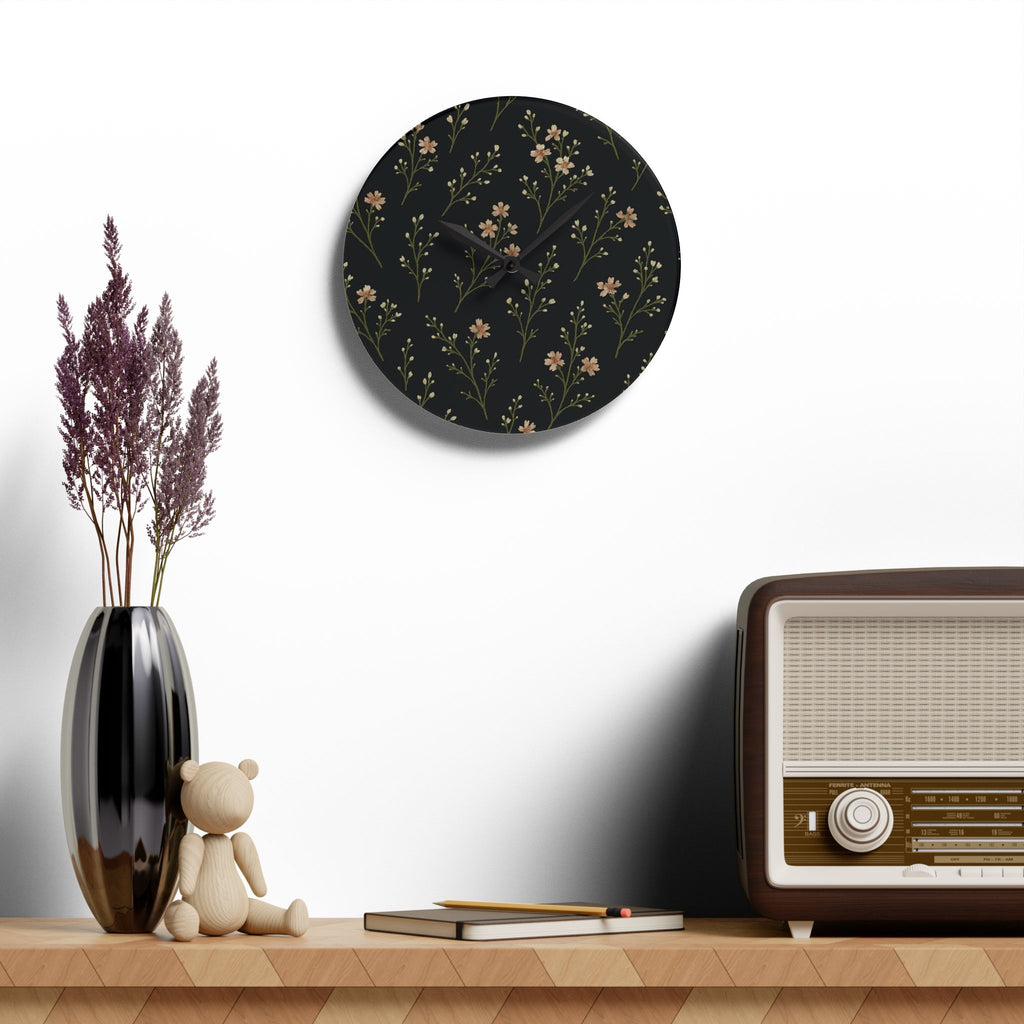 Floral Sprig Acrylic Wall Clock — Minimal Botanical Home Decor