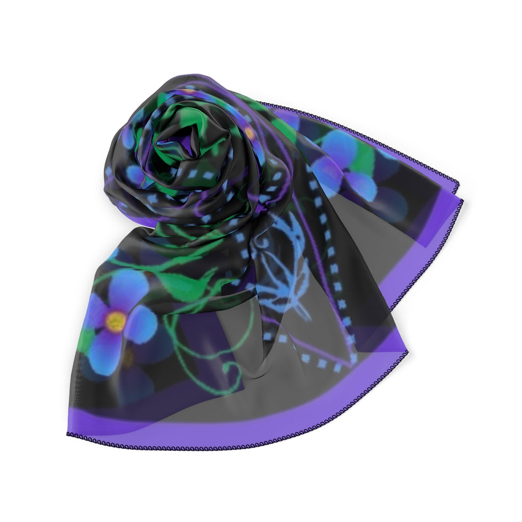 Floral Bandana Scarf — Purple Blue Forget-Me-Not Silk-Feel Square