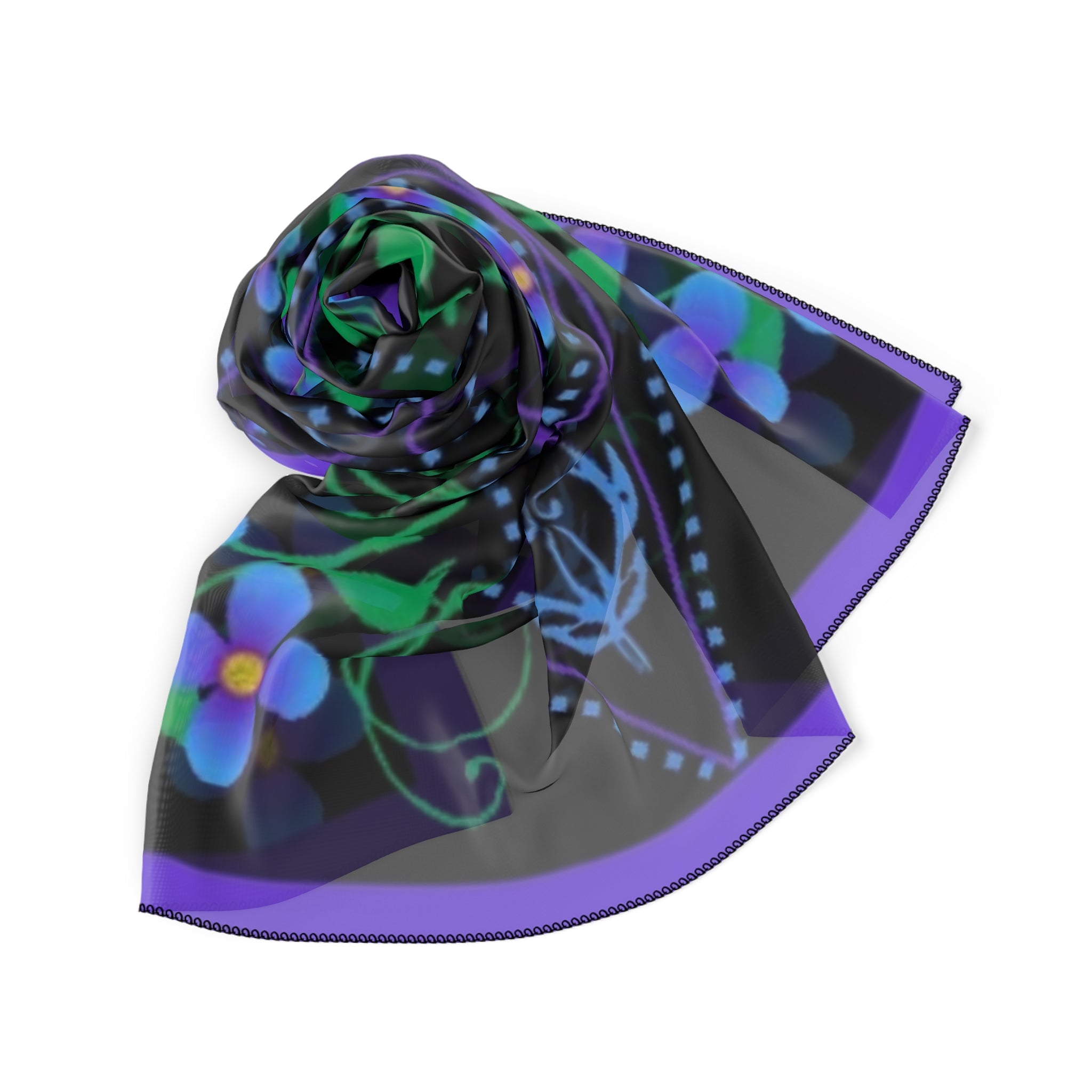 Floral Bandana Scarf — Purple Blue Forget-Me-Not Silk-Feel Square