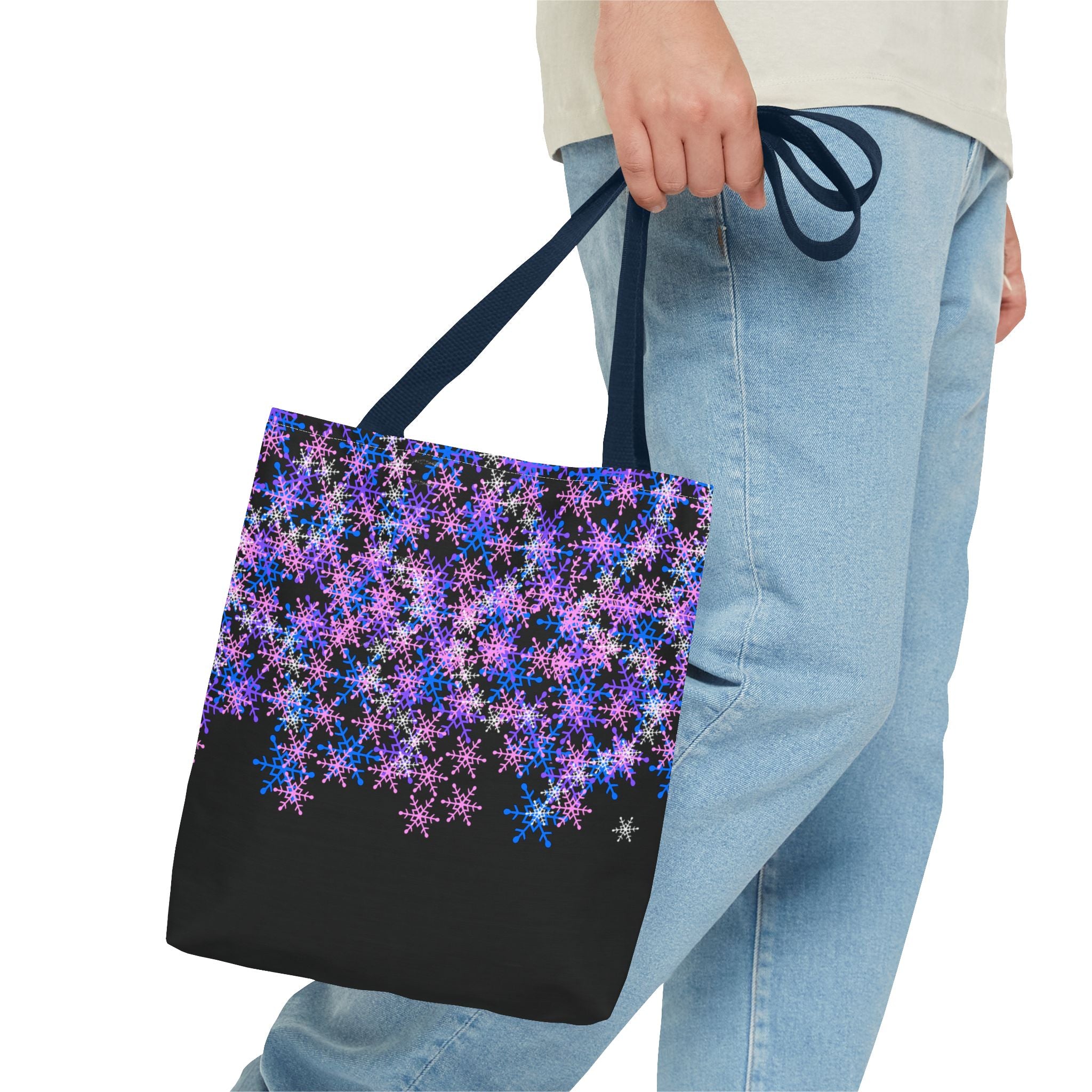 Cosmic Snowflake Tote Bag — Purple and Blue Snowflake Pattern Border Print