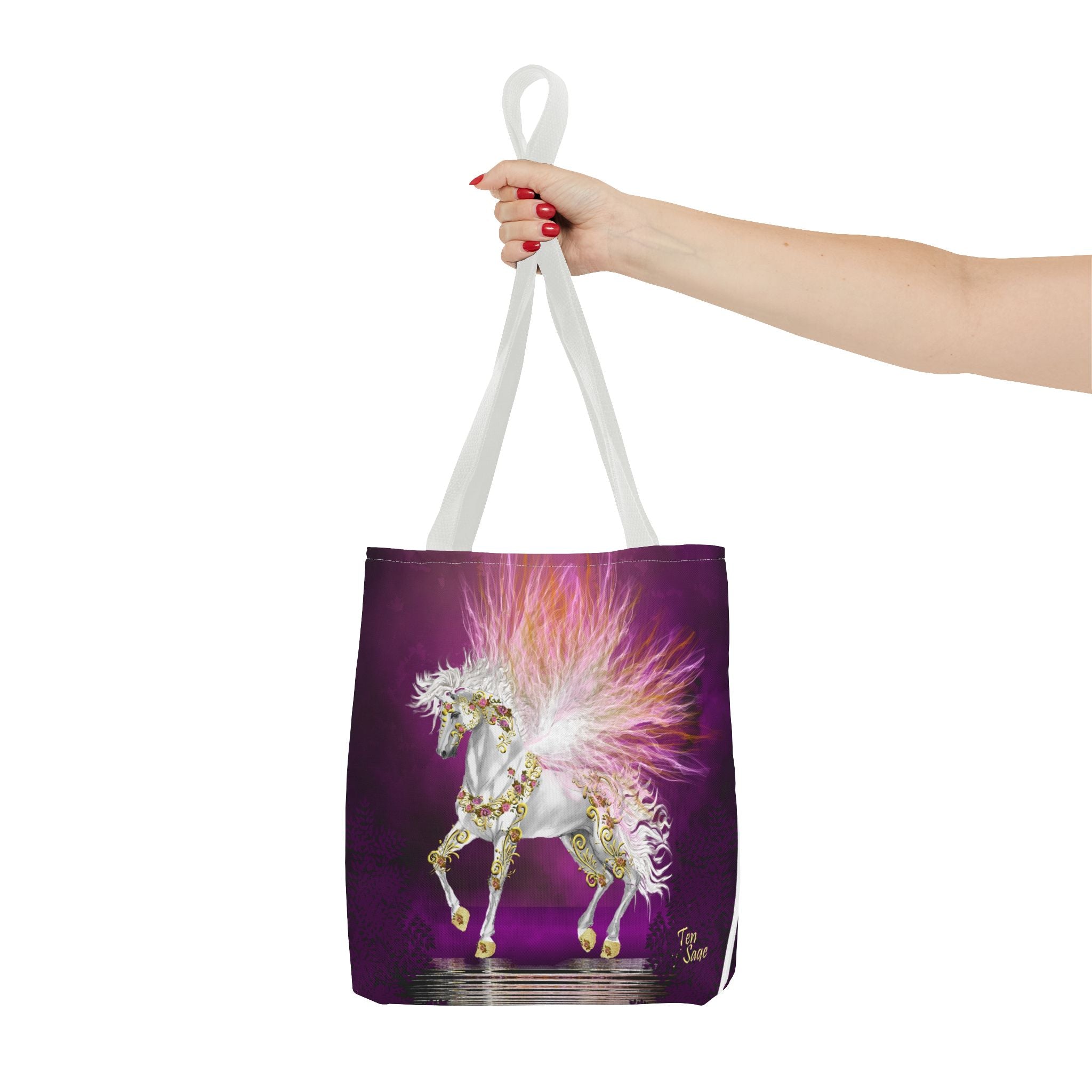 Unicorn Fantasy Tote Bag — Magical White Horse with Pink Feathers