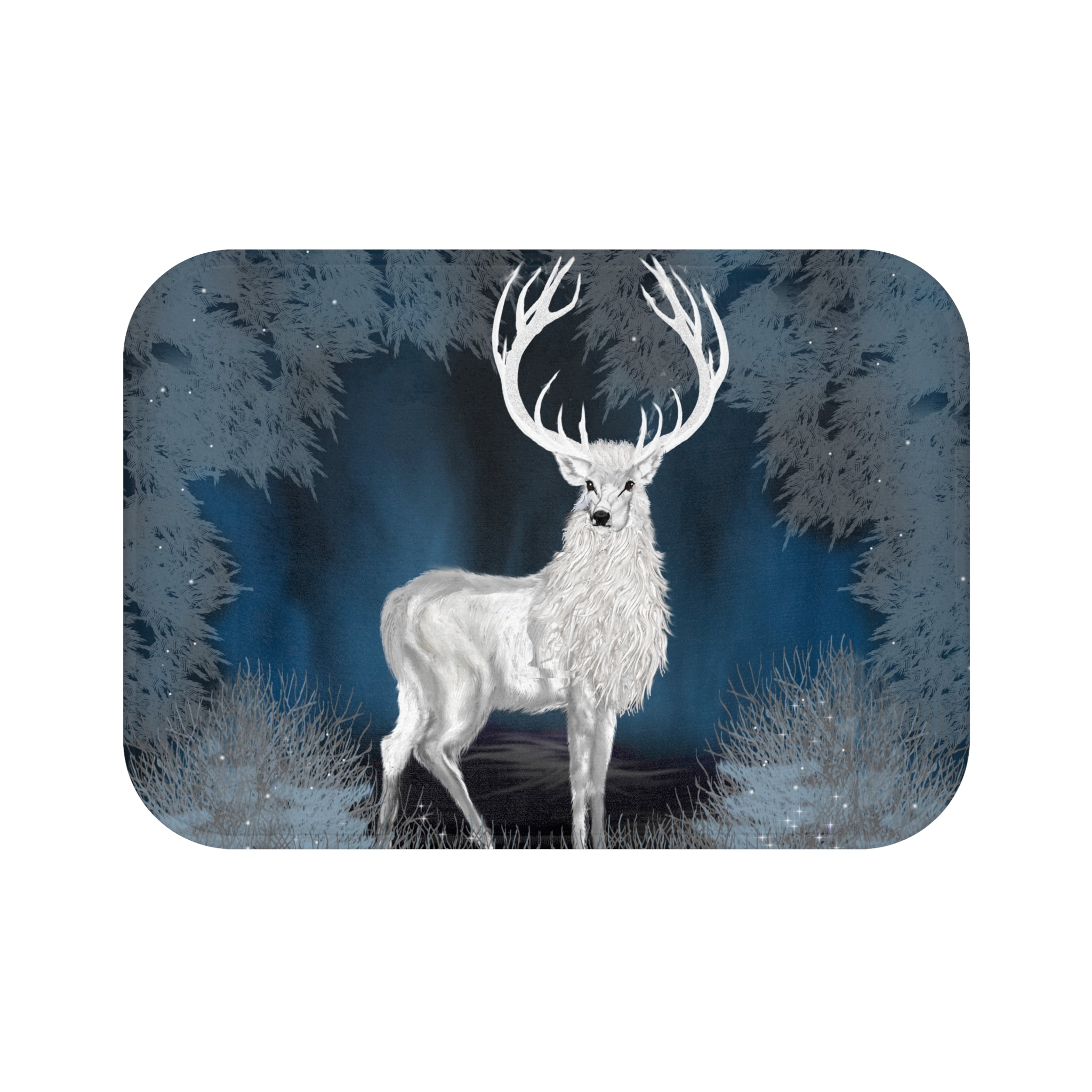 White Stag Bath Mat — Mystical Forest Deer Bathroom Rug