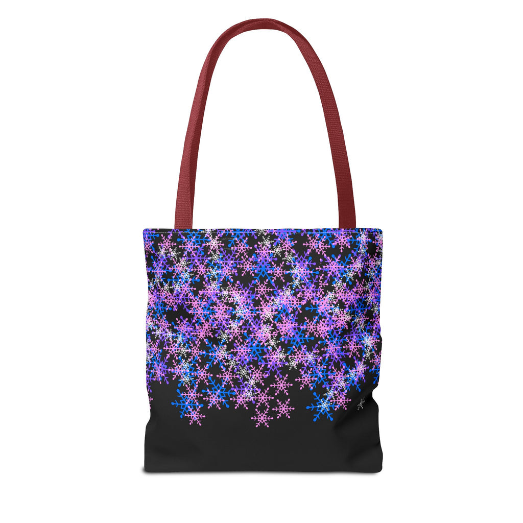 Cosmic Snowflake Tote Bag — Purple and Blue Snowflake Pattern Border Print