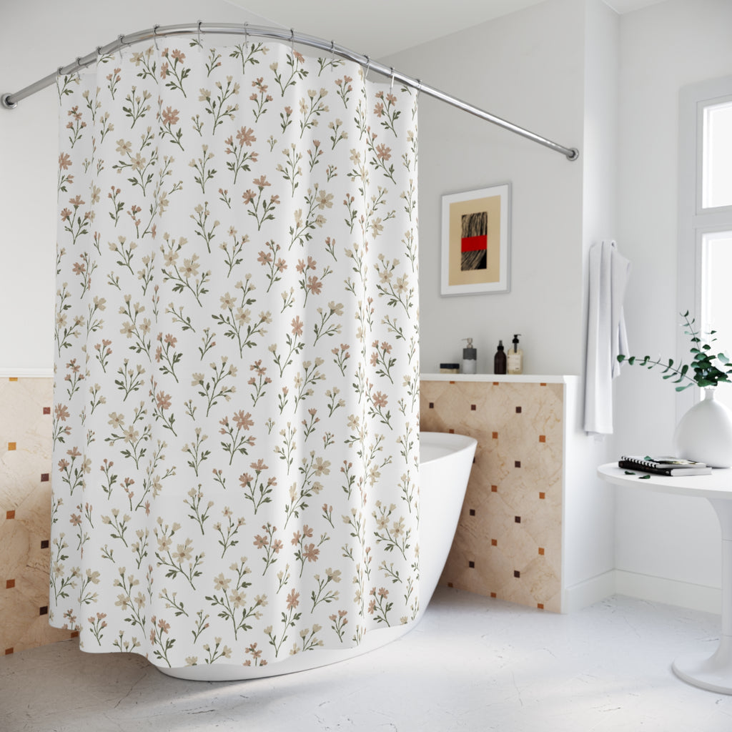 Floral Shower Curtain — Neutral Wildflower Shower Curtain