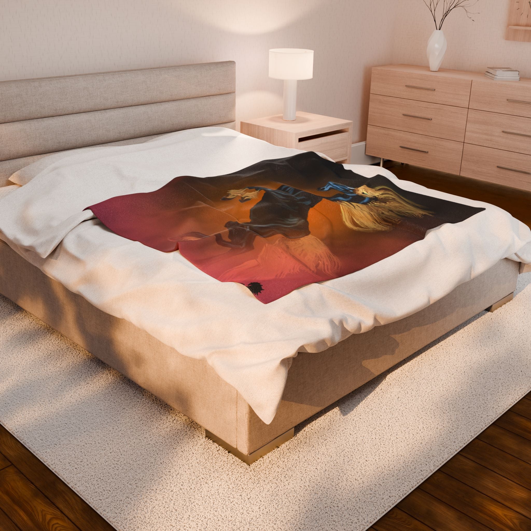 Velveteen Plush Blanket — Rearing Horse Rising Above the Mist