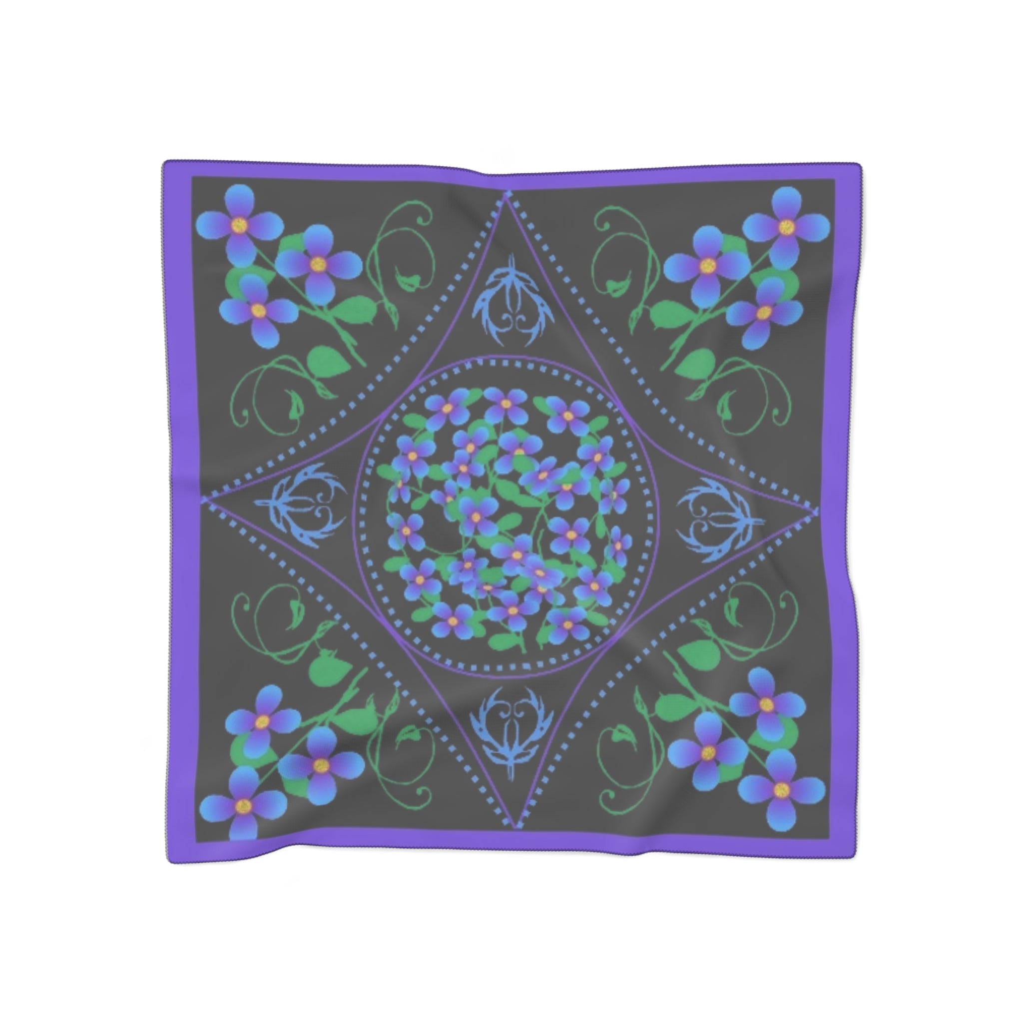 Floral Bandana Scarf — Purple Blue Forget-Me-Not Silk-Feel Square