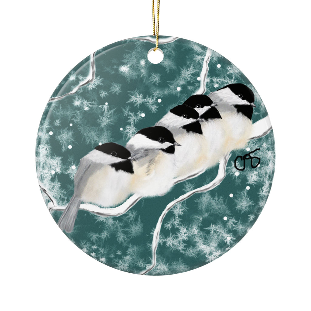 Chickadee Winter Ceramic Ornament — Two-Sided Holiday Tree Decor