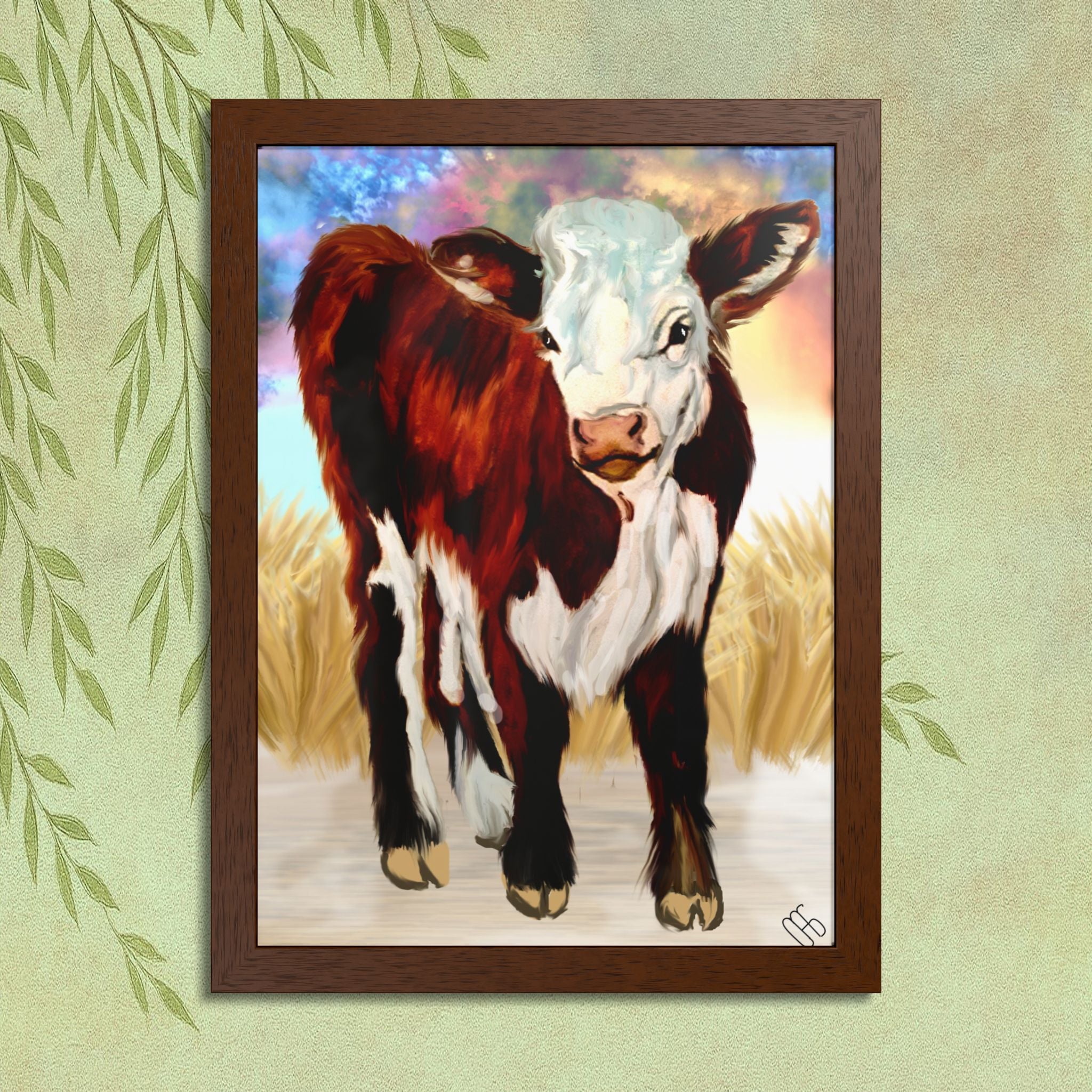 Framed Calf Art Print — Colorful Farmhouse Poster