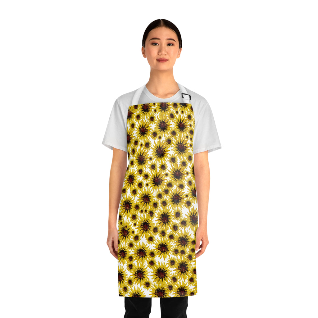 Sunflower Allover Print Apron — Bright Floral Kitchen Bib for Gardening & Cooking