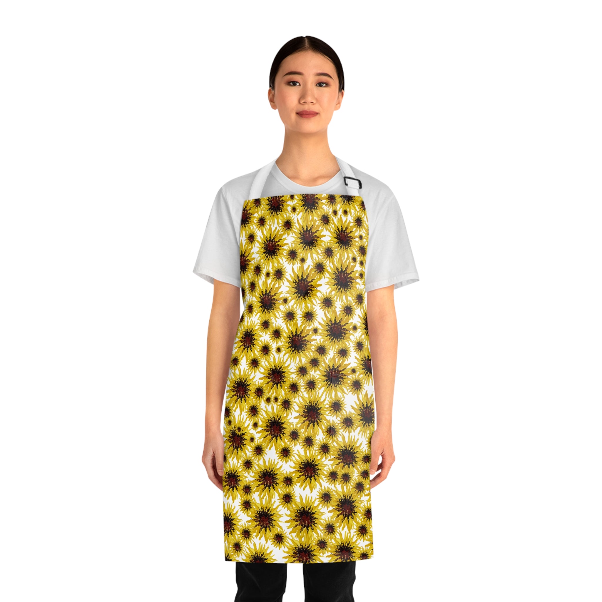 Sunflower Allover Print Apron — Bright Floral Kitchen Bib for Gardening & Cooking