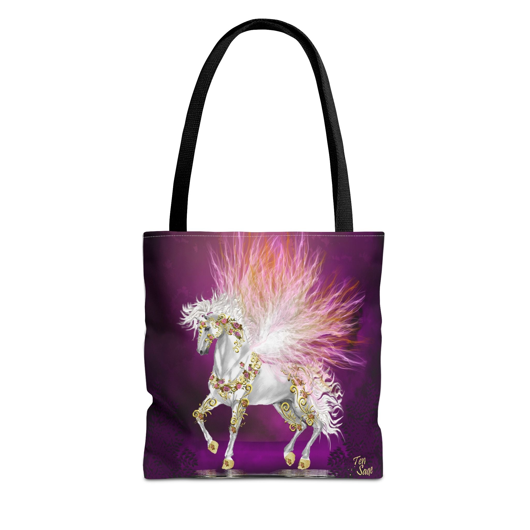 Unicorn Fantasy Tote Bag — Magical White Horse with Pink Feathers