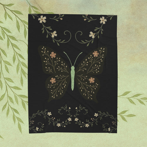 Botanical Butterfly Velveteen Plush Blanket