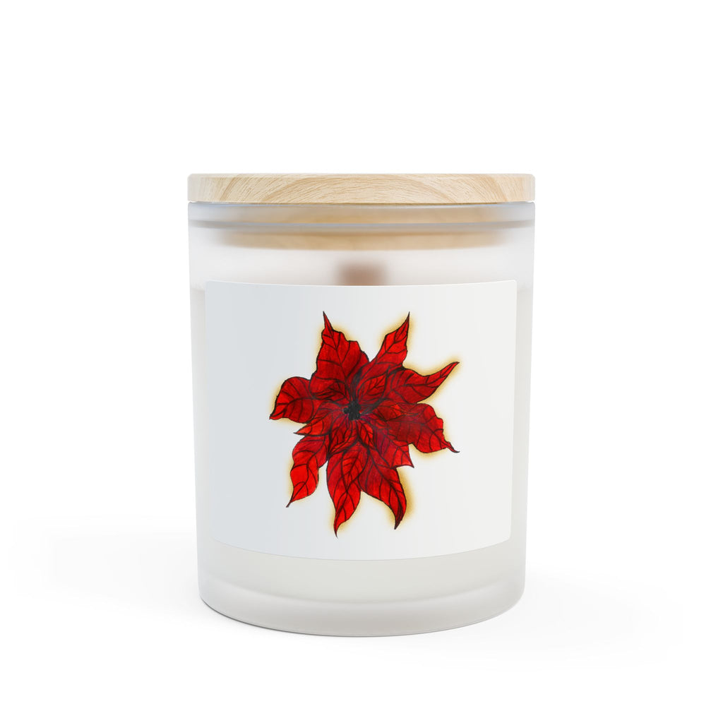Poinsettia Frosted Glass Candle — 11oz Holiday Soy Candle