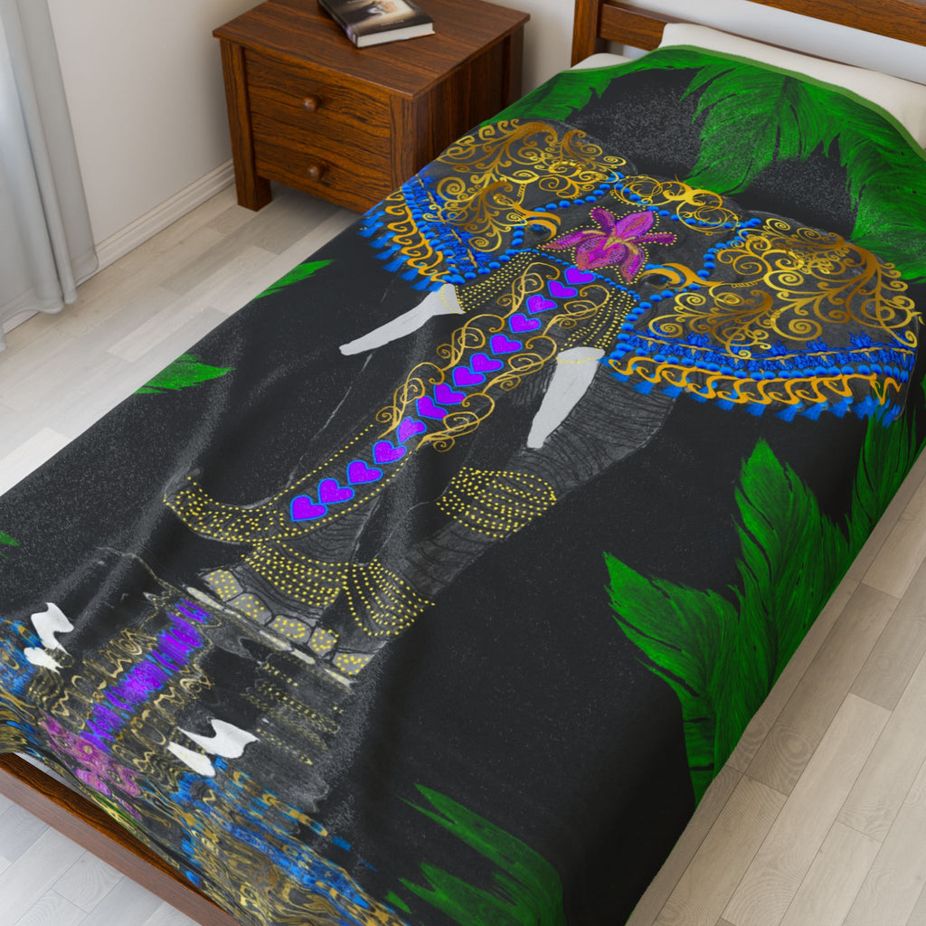 Velveteen Plush Blanket — Ornate Elephant Decorative Throw for Living Room & Gift