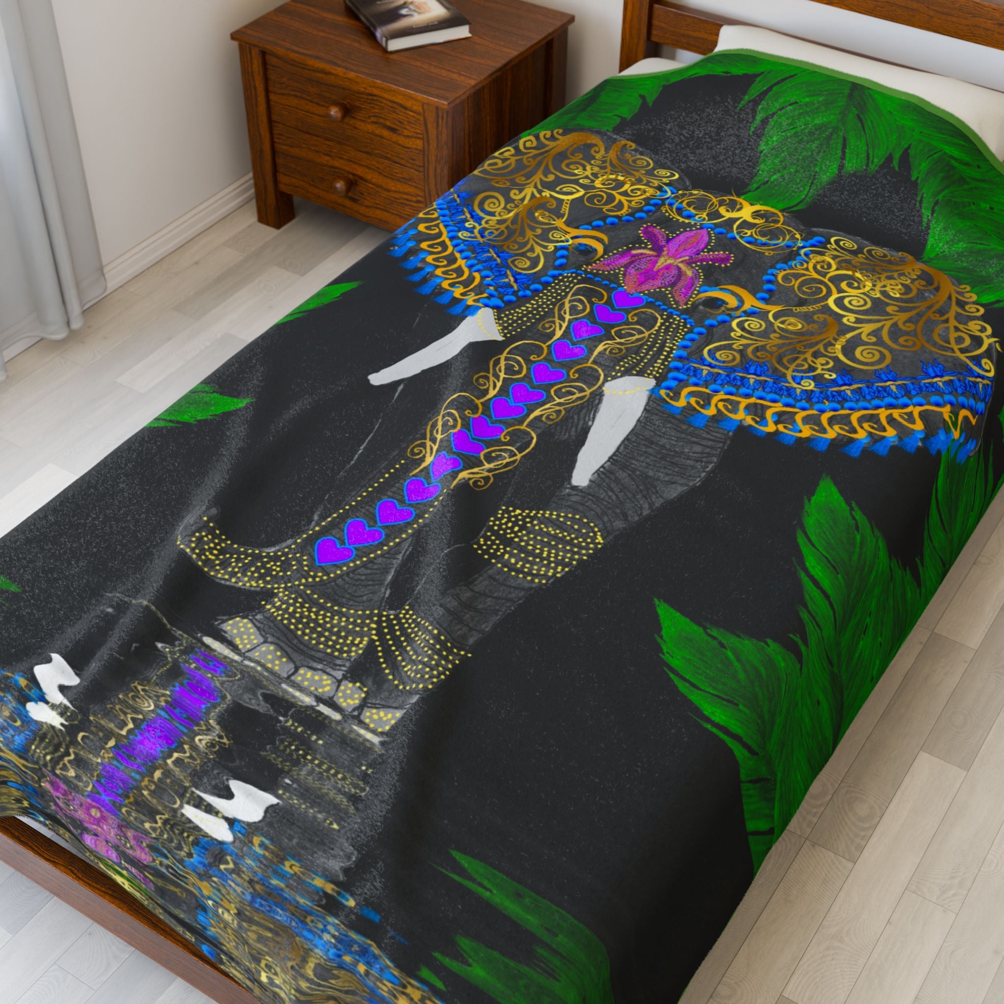 Velveteen Plush Blanket — Ornate Elephant Decorative Throw for Living Room & Gift