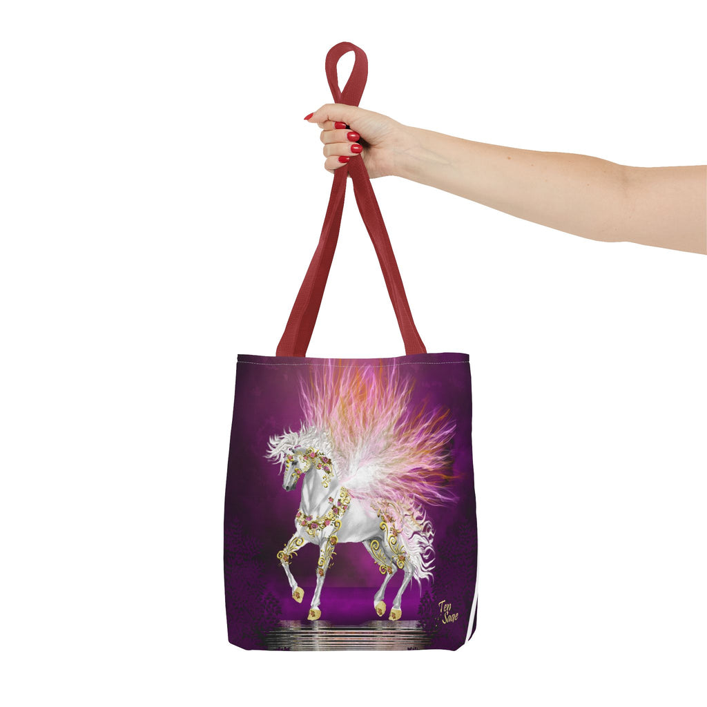 Unicorn Fantasy Tote Bag — Magical White Horse with Pink Feathers