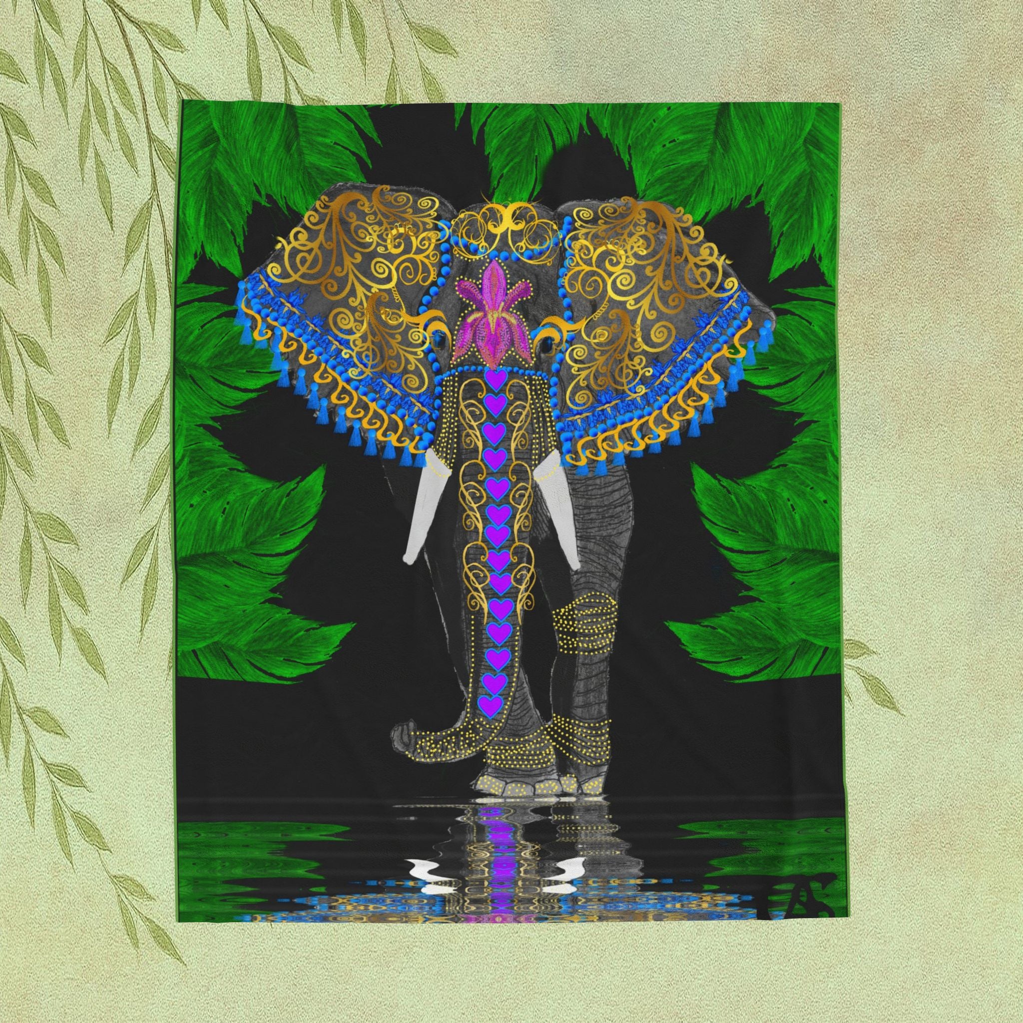 Velveteen Plush Blanket — Ornate Elephant Decorative Throw for Living Room & Gift