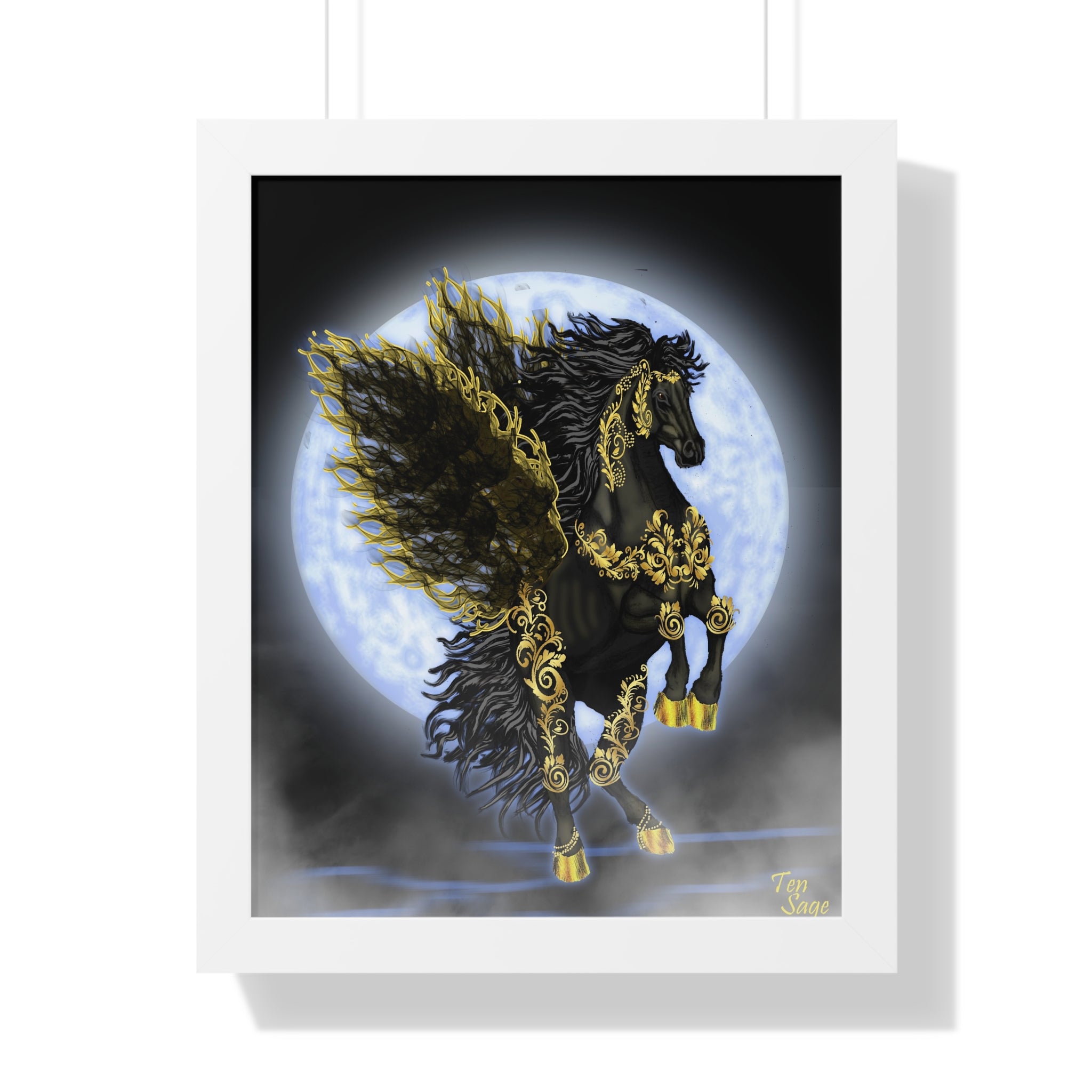 Framed Poster — Golden Pegasus Moon Art Print