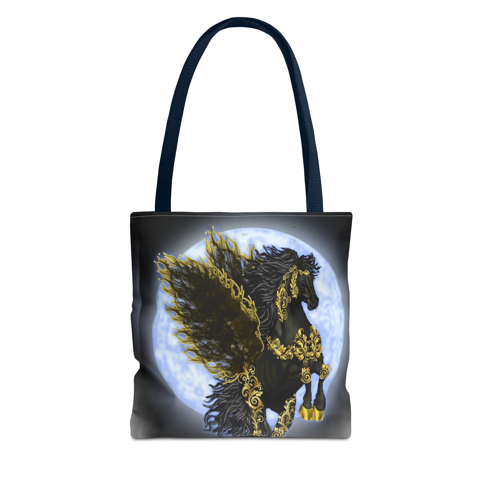Moonlit Golden Pegasus Tote Bag — Black Winged Horse Art Tote