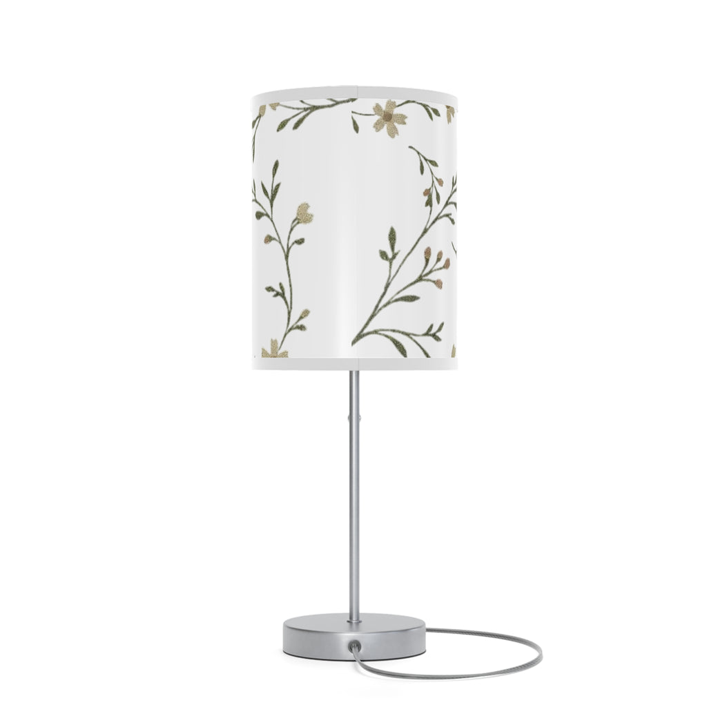Floral Night Table Lamp – Black Botanical Print Lamp with Silver Stand (US/CA Plug)
