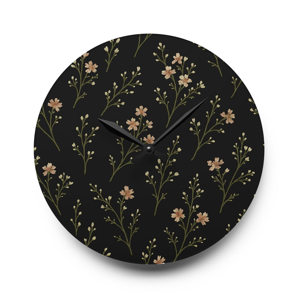 Floral Sprig Acrylic Wall Clock — Minimal Botanical Home Decor