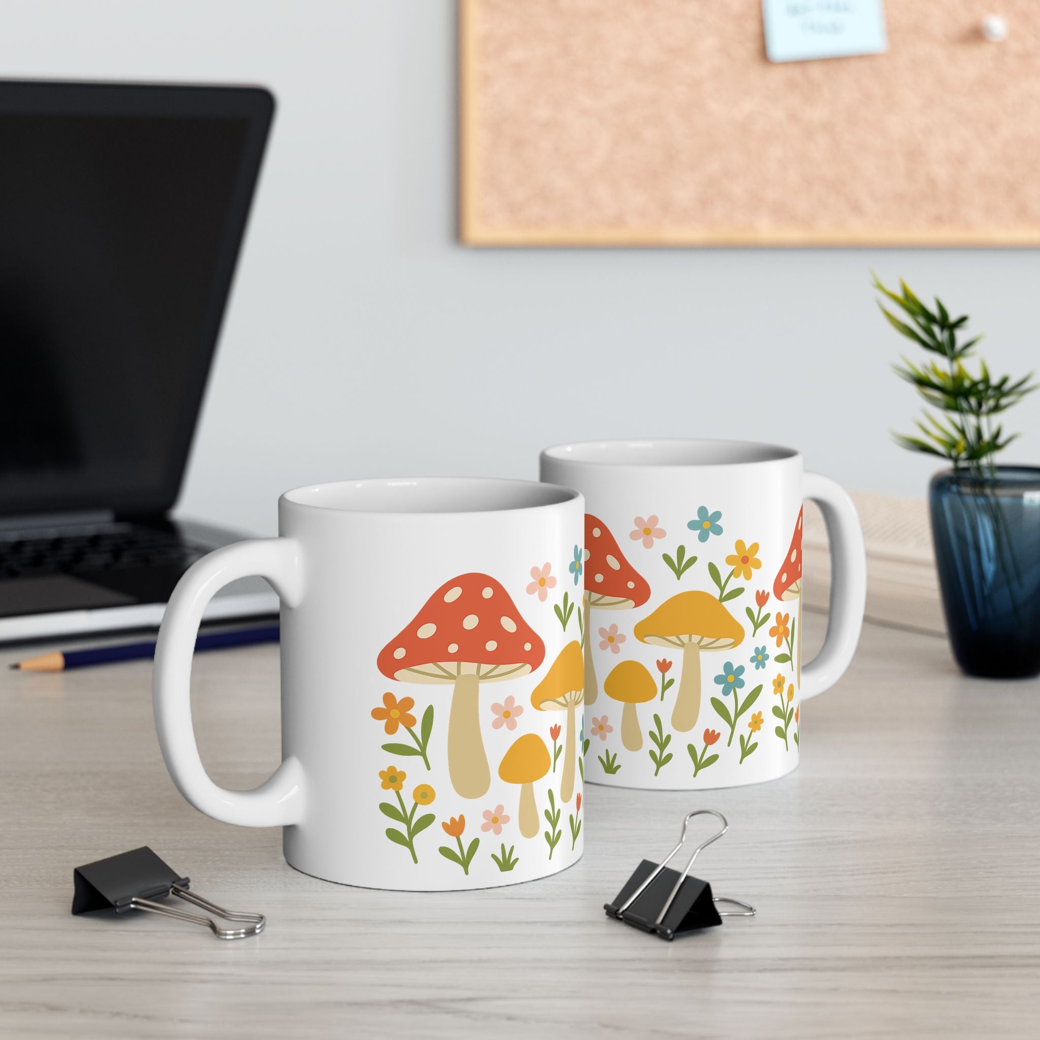 Mushroom Floral Ceramic Mug — Cute Garden Coffee Cup (11oz)