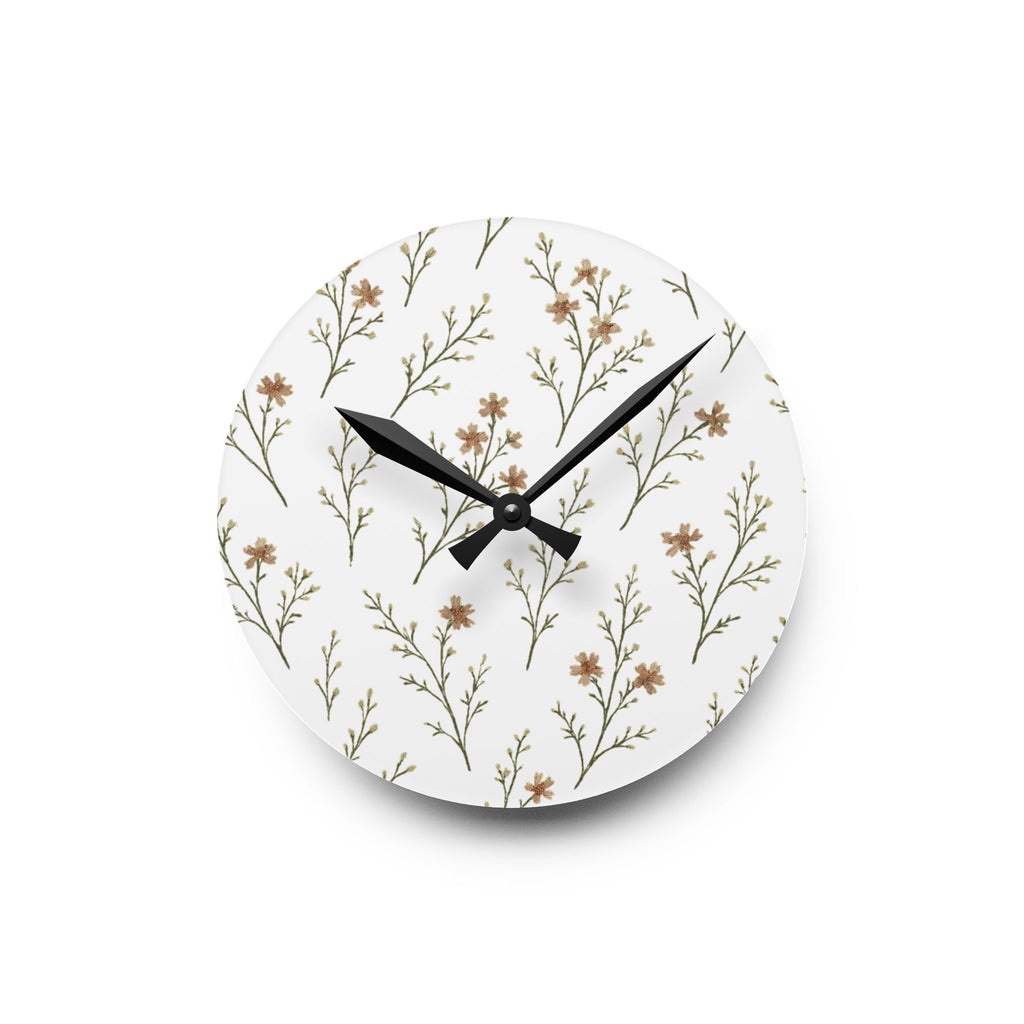 Floral Sprig Acrylic Wall Clock — Minimal Botanical Home Decor