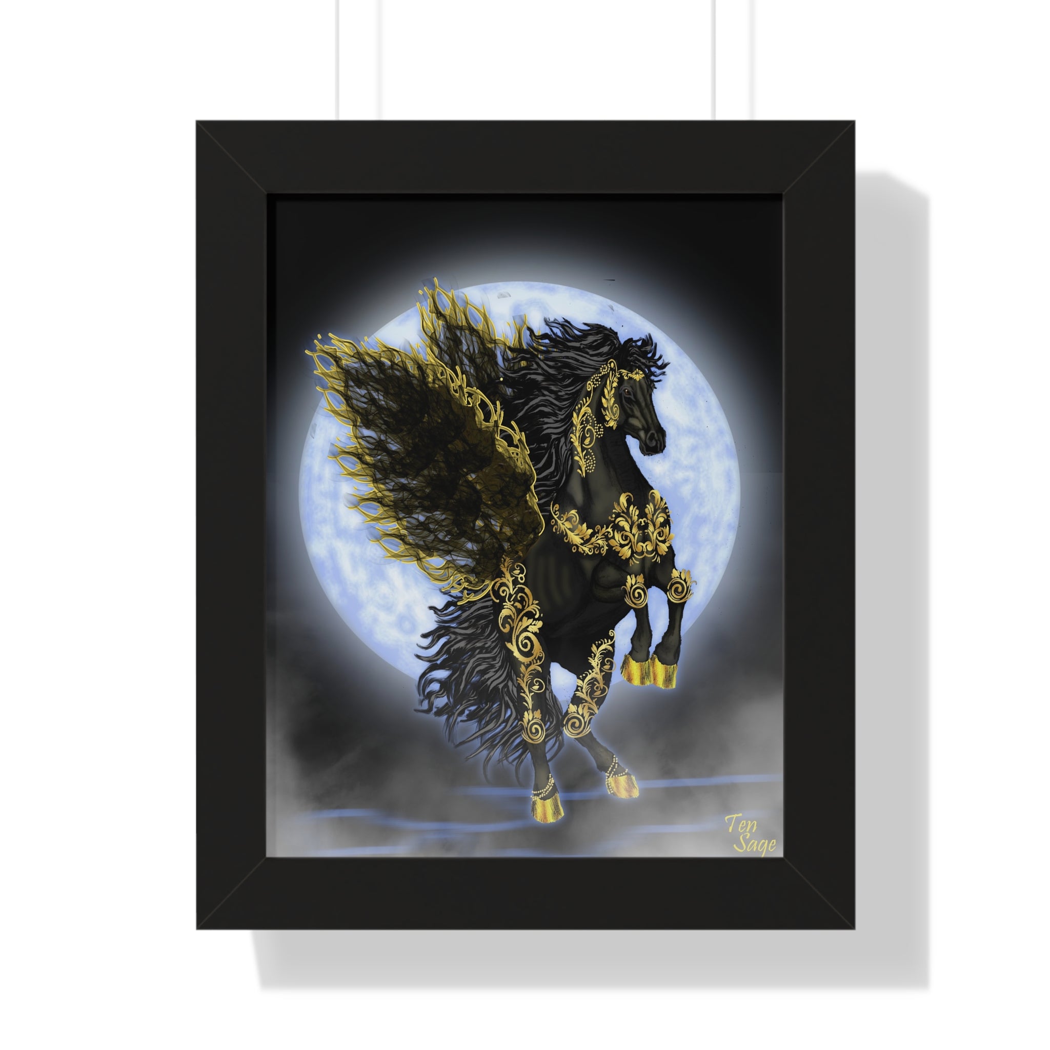Framed Poster — Golden Pegasus Moon Art Print