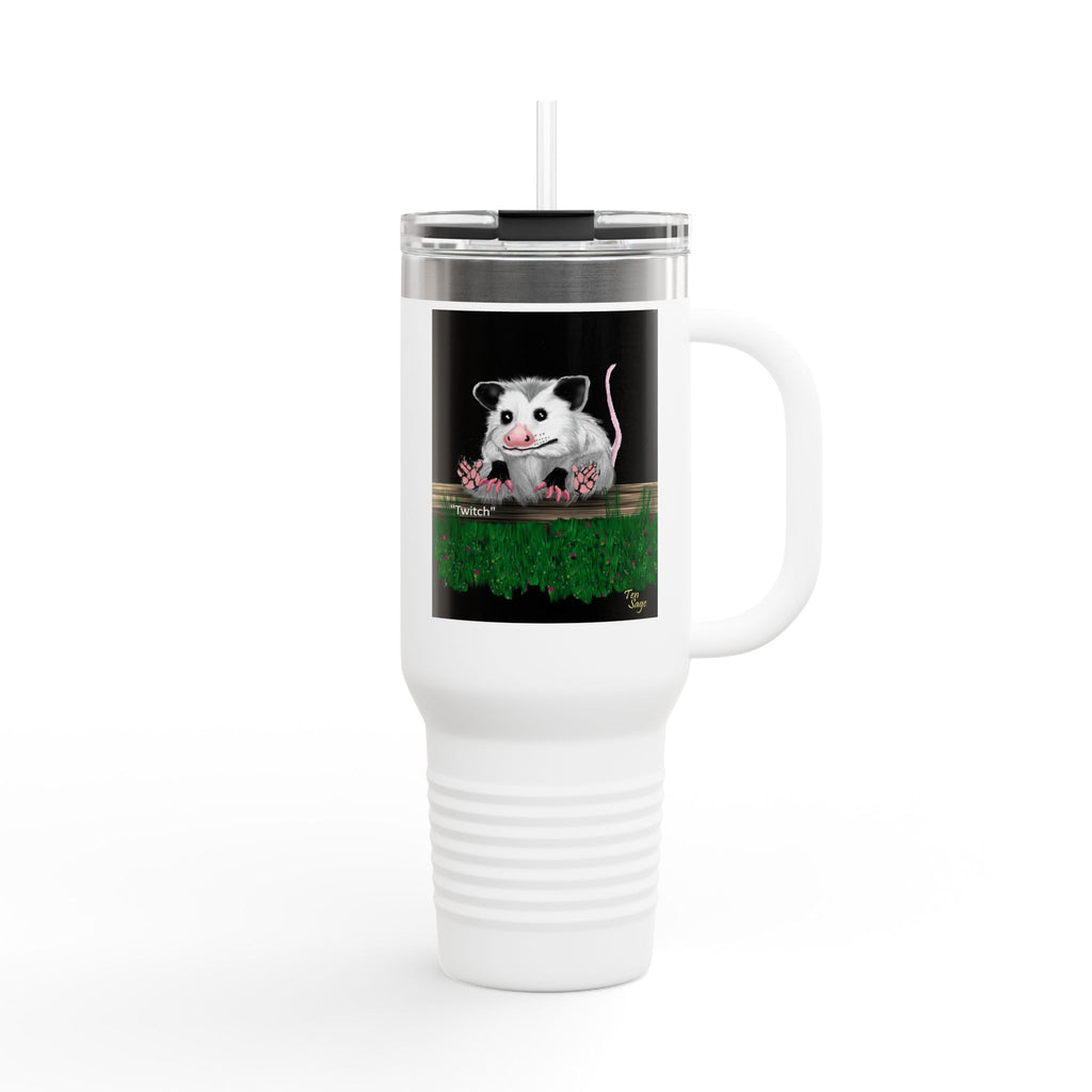 40oz Insulated Travel Mug — Cute Opossum on Moss Design