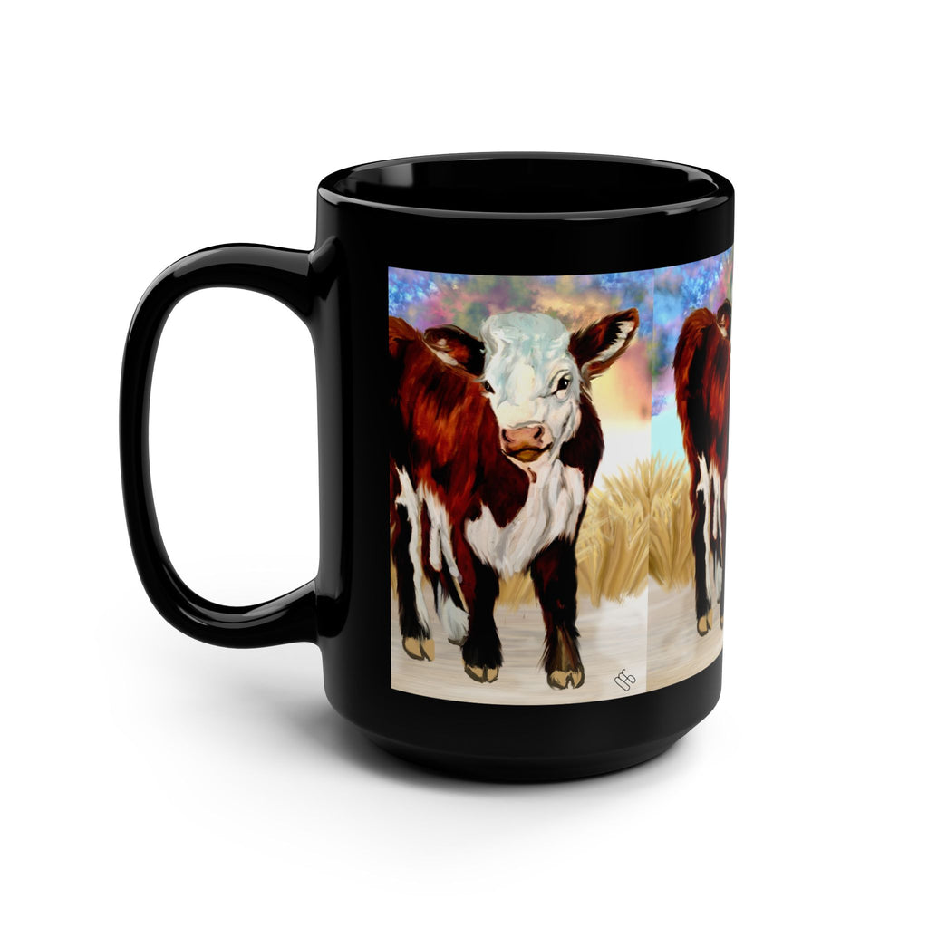 Herford Calf 15oz Black Mug — Playful Calf Coffee Cup