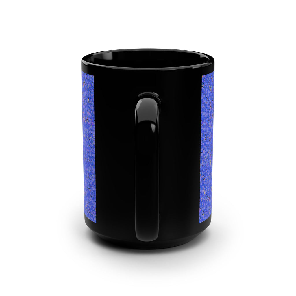 15oz Black Mug — Blue Confetti Abstract Ceramic Coffee Cup