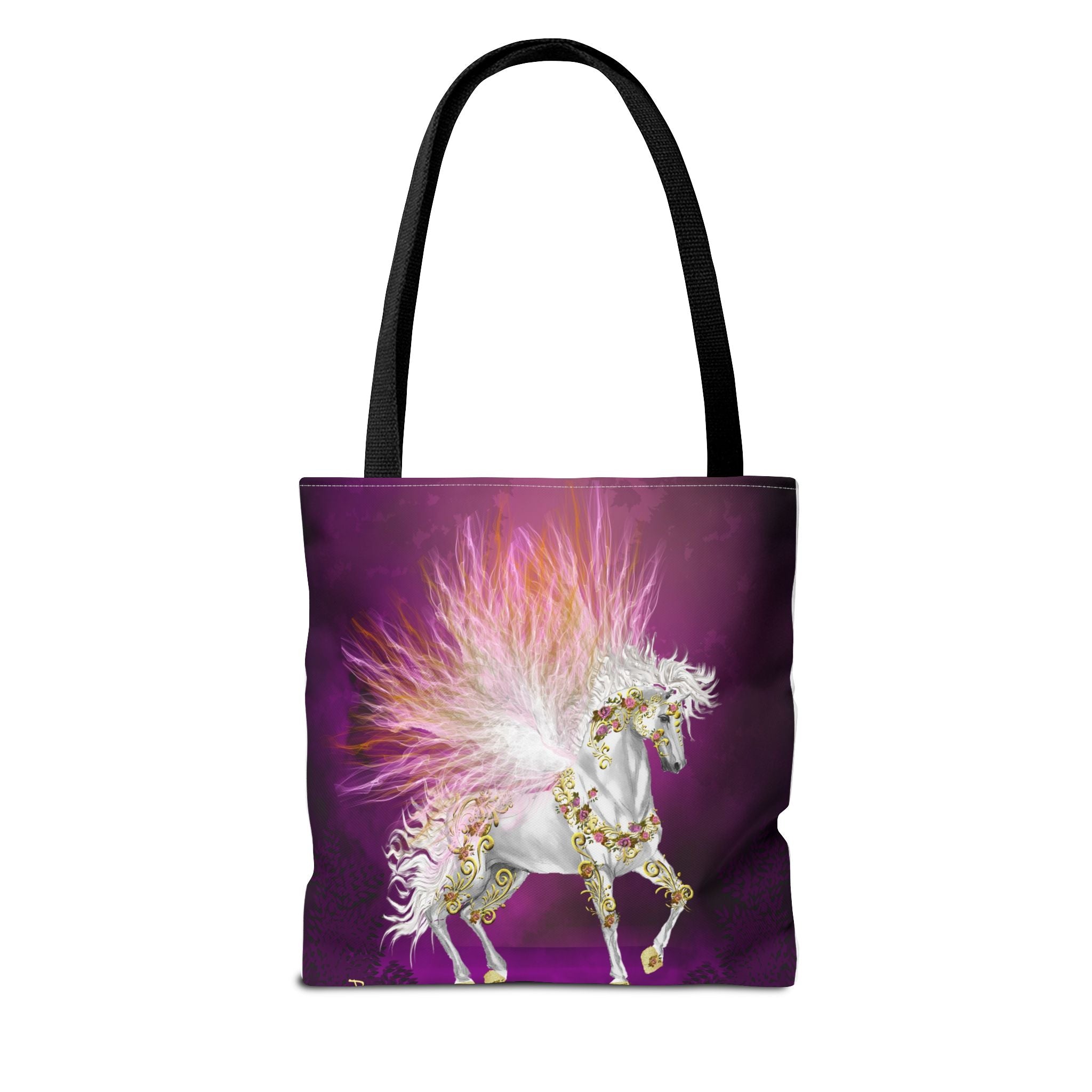 Unicorn Fantasy Tote Bag — Magical White Horse with Pink Feathers